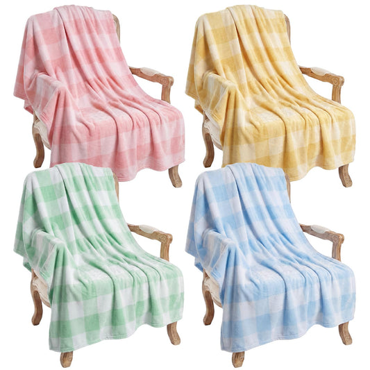 Buryeah 4 Pcs Spring Summer Checkered Throw Blankets, Colorful Plaid Flannel Throws, Soft Cozy Lightweight Decorative Blankets for Couch, Sofa & Home Decor Gifts, 40 x 50 Inch