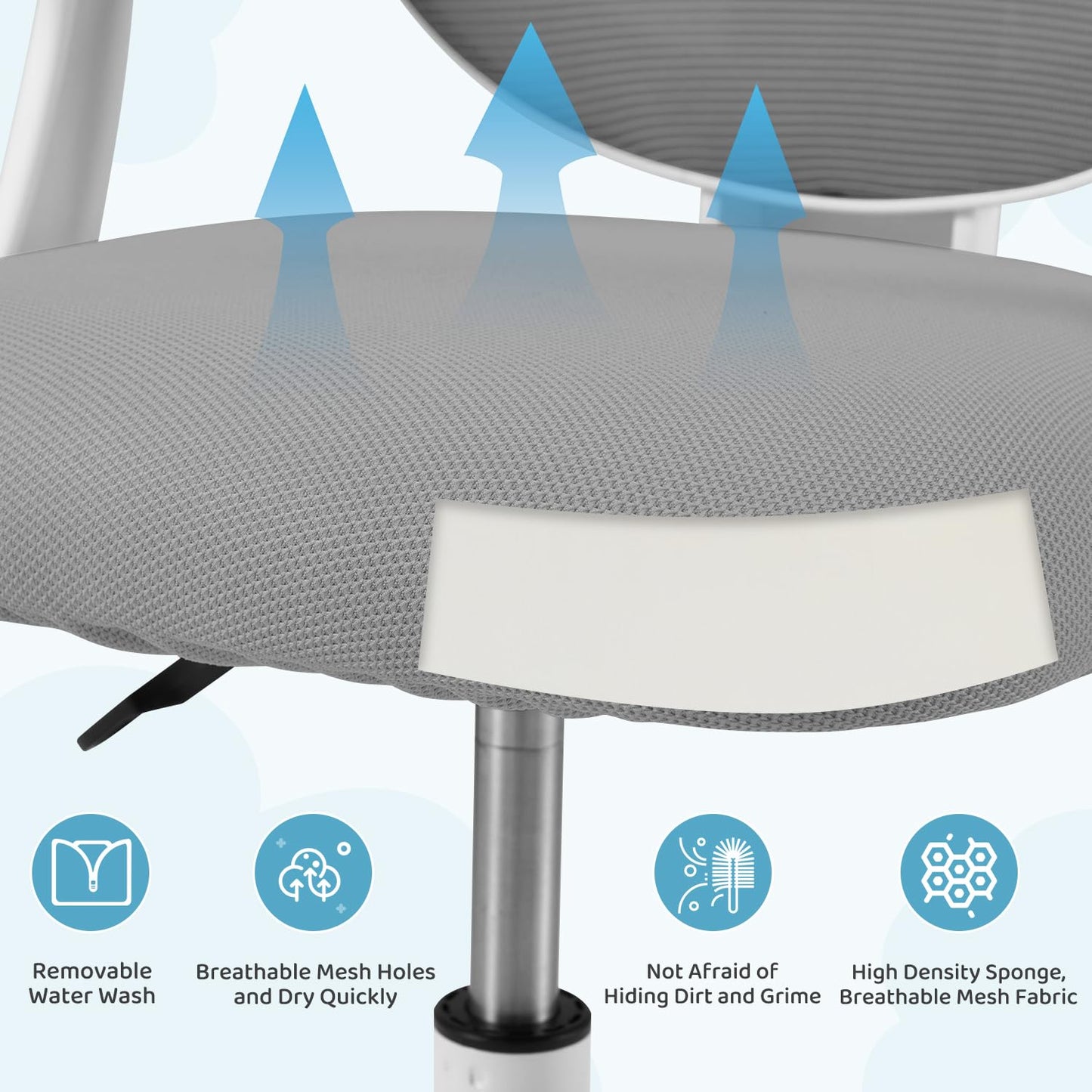 HOMMOW Kids Desk Chair,Ergonomic Kids Study Chairs with Adjustable Height,Breathable Mesh Removable,Non-Slip Footrests,Suitable for Children Aged 5-12 Years Old,Gray