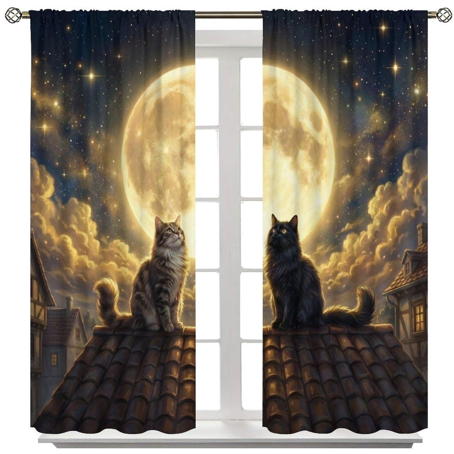 PHTAYOT Cat Curtains for Girls Boy Home Decor Lovely Pet Kitten Cute Kids Animal Pattern for Bedroom Living Room Bathroom Rod Pocket Decor Window Drapes,2 Panels Set,42x45 Inch