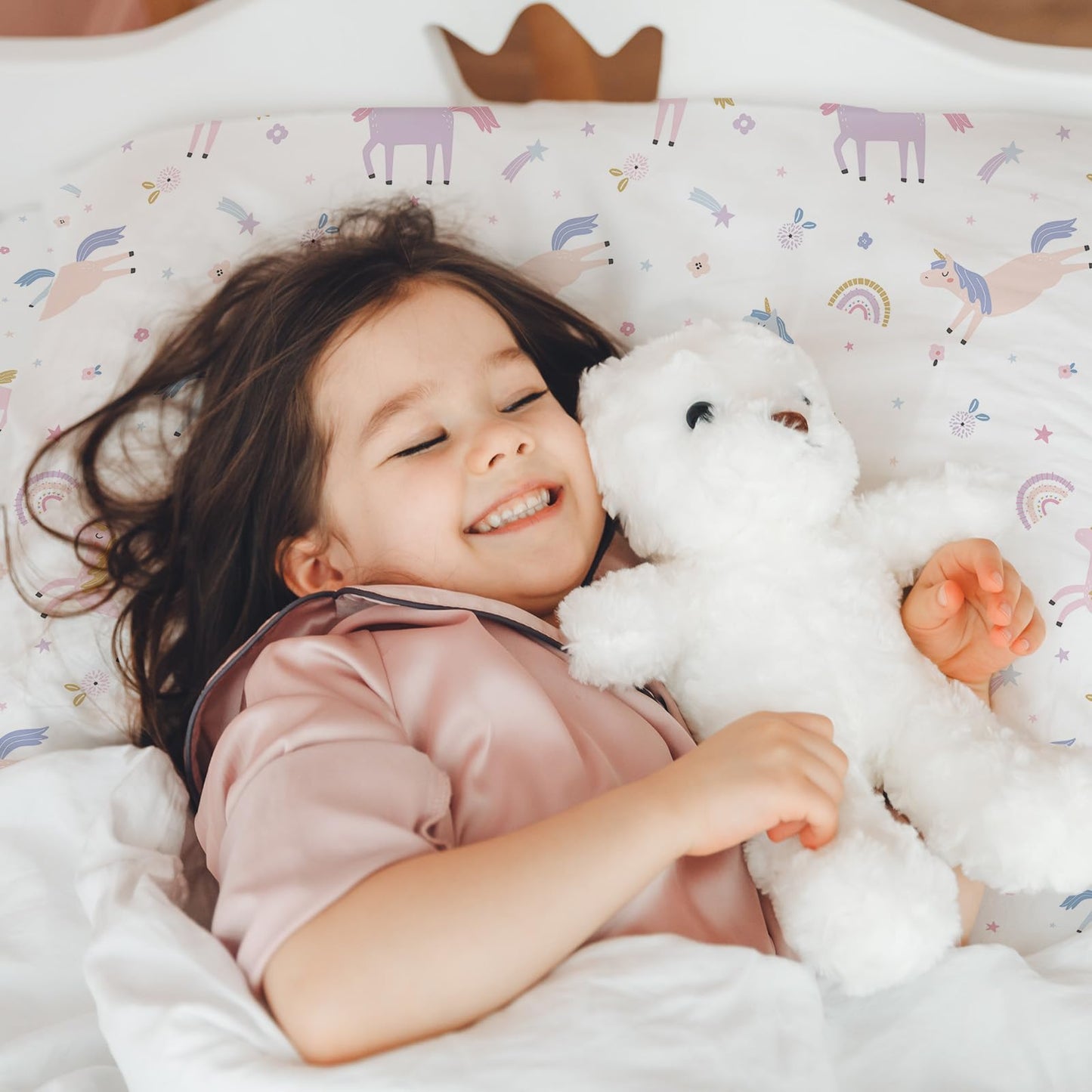 MUSOLEI Unicorn Fitted Sheet Set Full Unicorn Bedding Girls Rainbow Star Sheet Pink Flower Bedding Set Unicorns Girl Bed Sheets 1 Fitted Sheet with 2 Pillowcases Multi-Colour Full