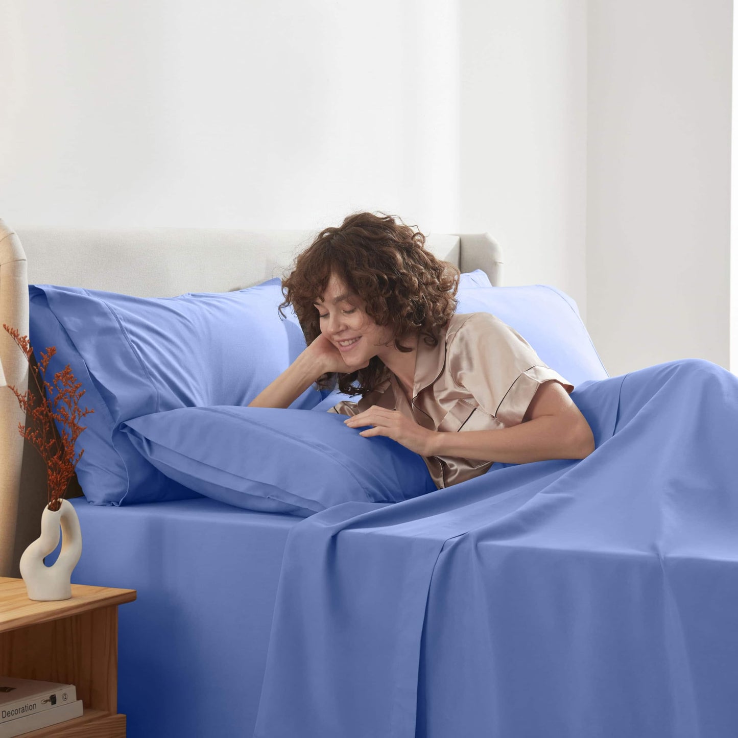 Nestl Extra Deep Cal King Sheet Set - 6 Piece Breathable & Cooling Sheets - Hotel Luxury Bedding Set w/18-24 Inch Deep Pockets - Easy & Secure Fit - Super Soft, Wrinkle Free & Comfy - Calm Blue