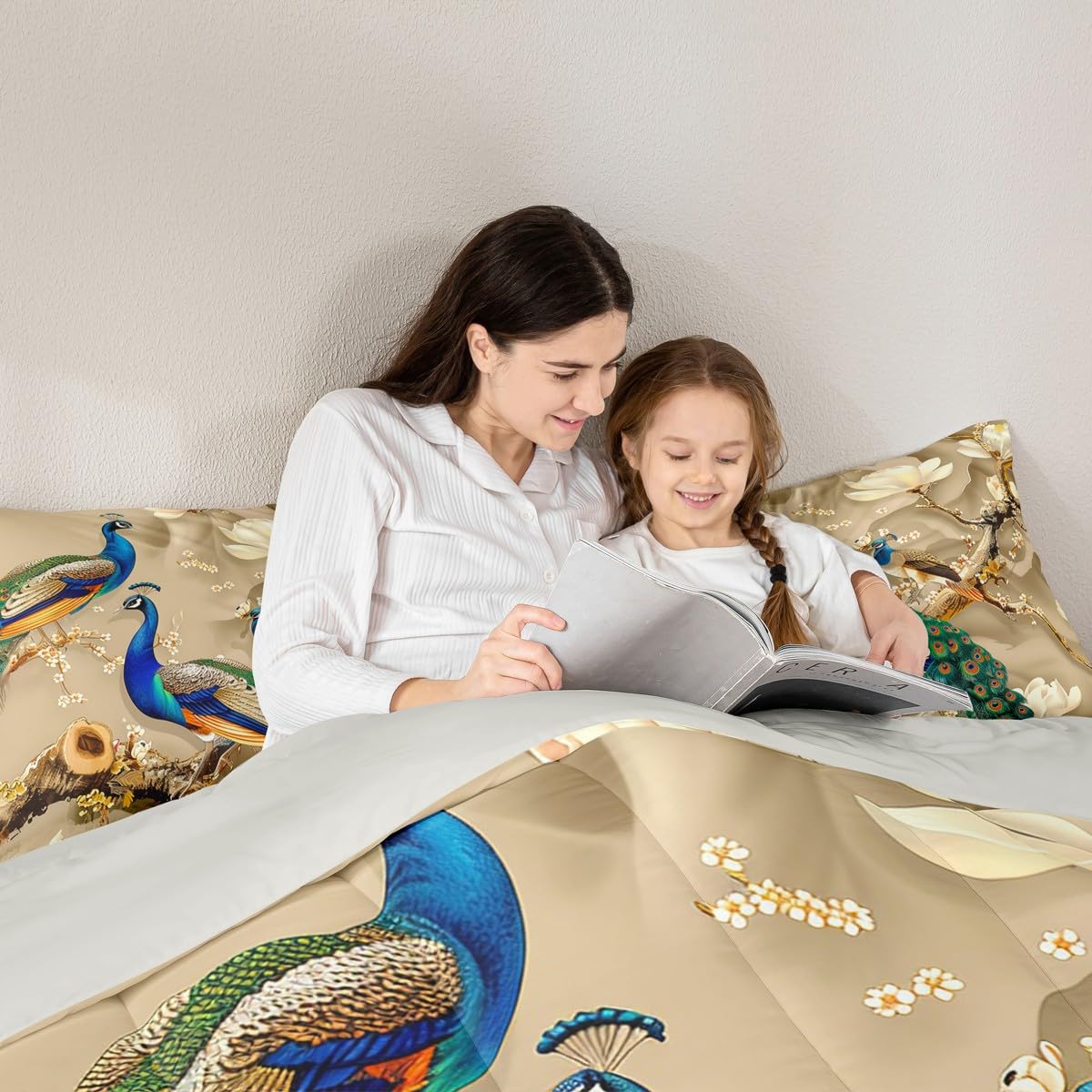 Feelyou Peacock Comforter Peacock with Floral Bedding Set for Kids Adults Girls Animals Comforter Set Botanical Quilt 1 Comforter Set with 1 Pillowcase Twin Size