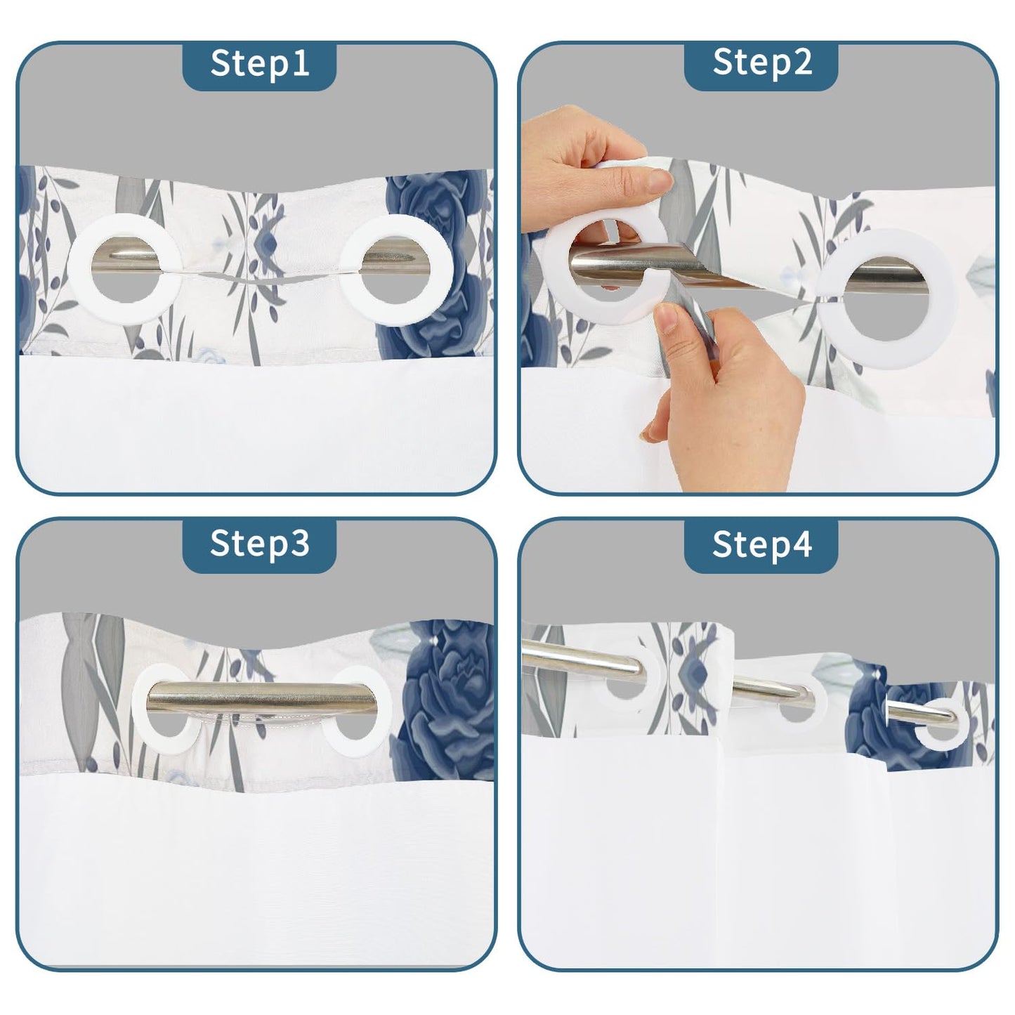NAEMBCU Boho Floral No Hook Shower Curtain with Snap in Liner Set 71x74 in