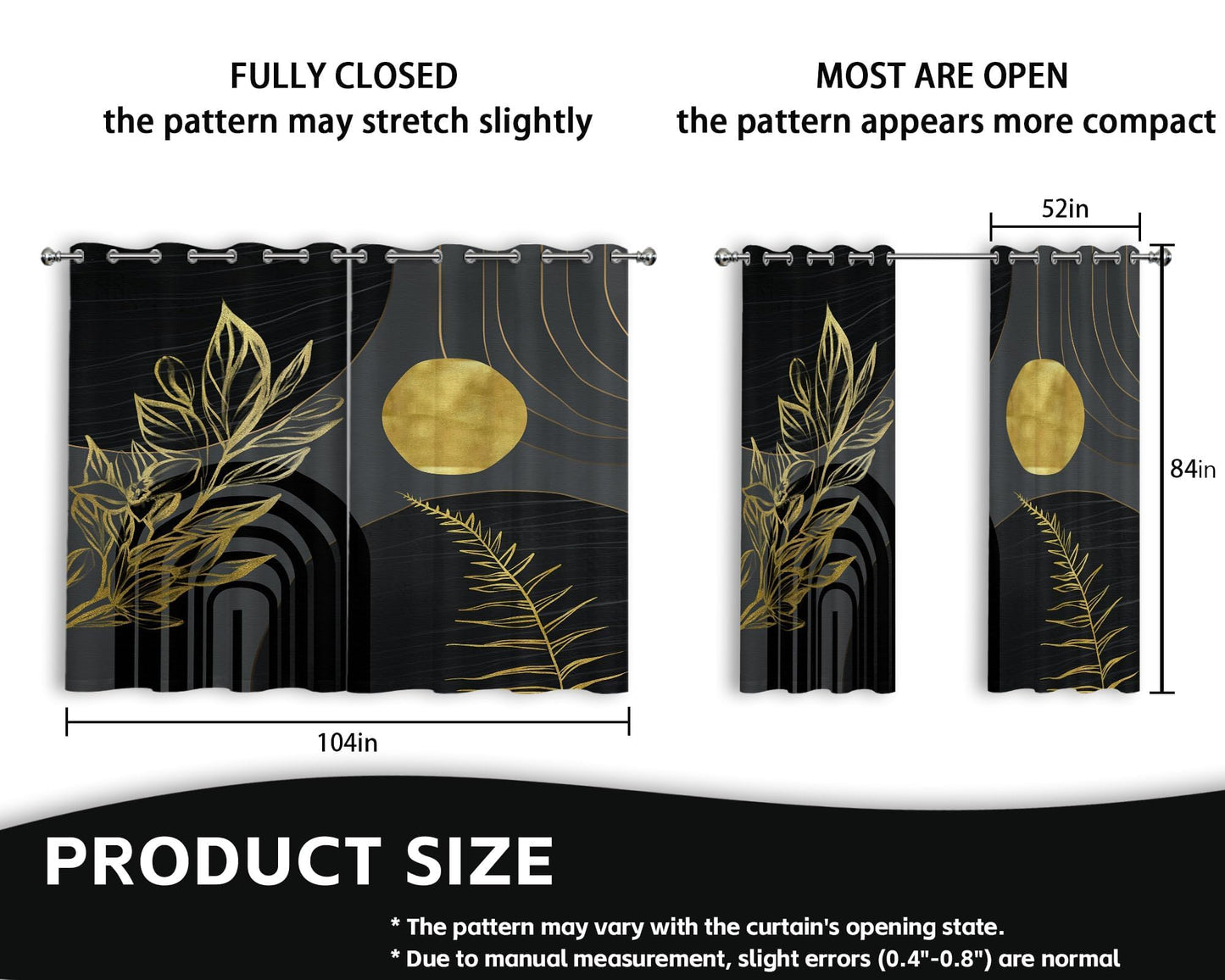 soeeao Black and Gold Blackout Curtains, Masculine Gold and Black Mid Century Modern Window Drapes for Mens Bedroom Living Room, 84 inch Length 2 Panels Set, 52x84 inch