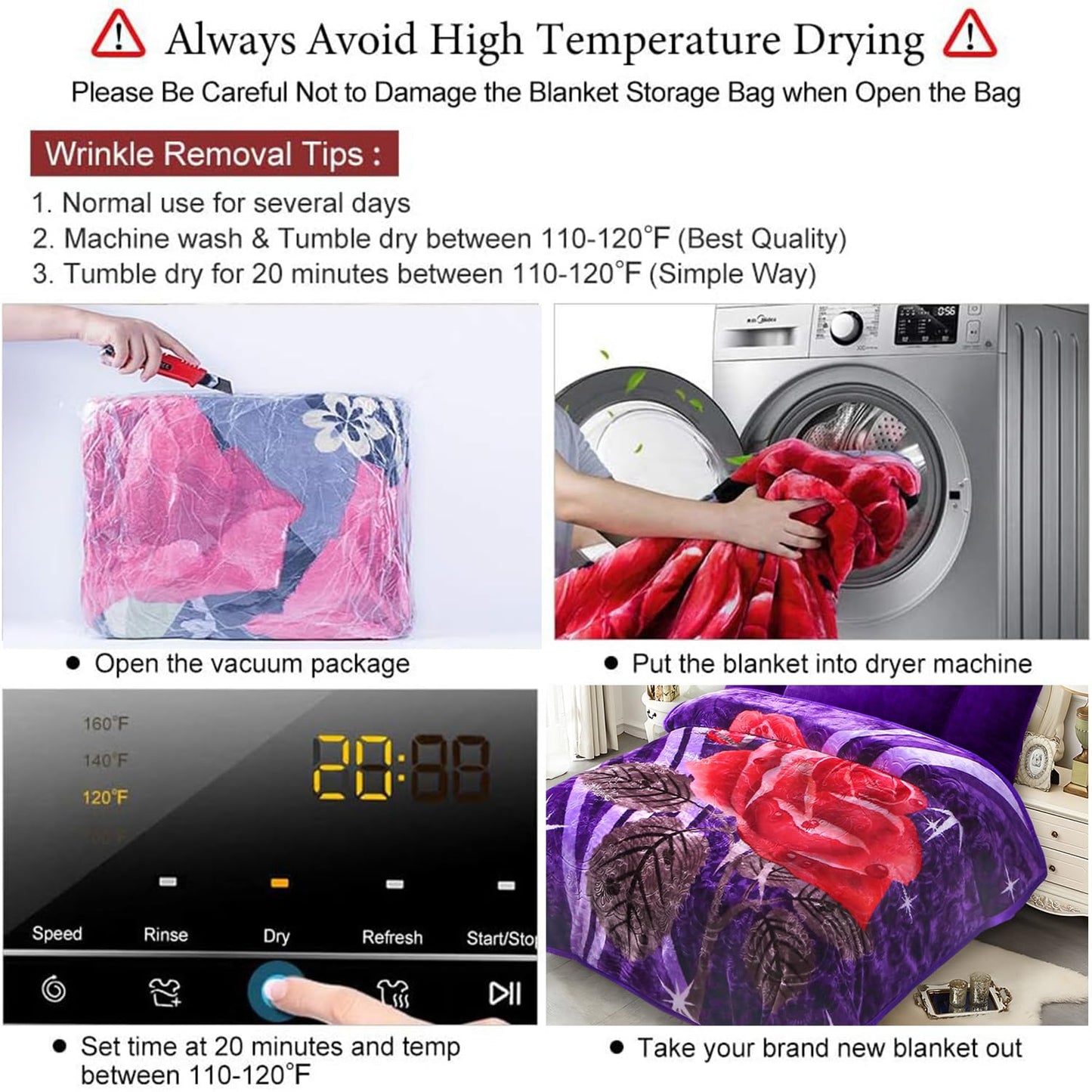 JYK Soft Korean Mink Blanket, 5 LB Fleece Queen 75'' x 87'' - 2 Ply Reversible 520GSM Super Soft Plush, Thick, Warm Bed Blanket for Autumn Winter - Purple, Rose/Camellia
