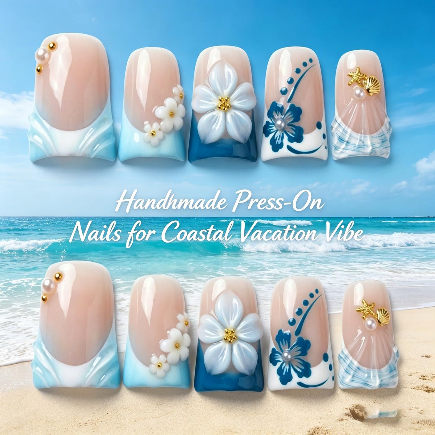 Handmade Press on Nails 3D Cute Glue on Nails for Women, Luxury Duck Nail Art Design, Fake Nails with 3D Nail Charms Size M 3