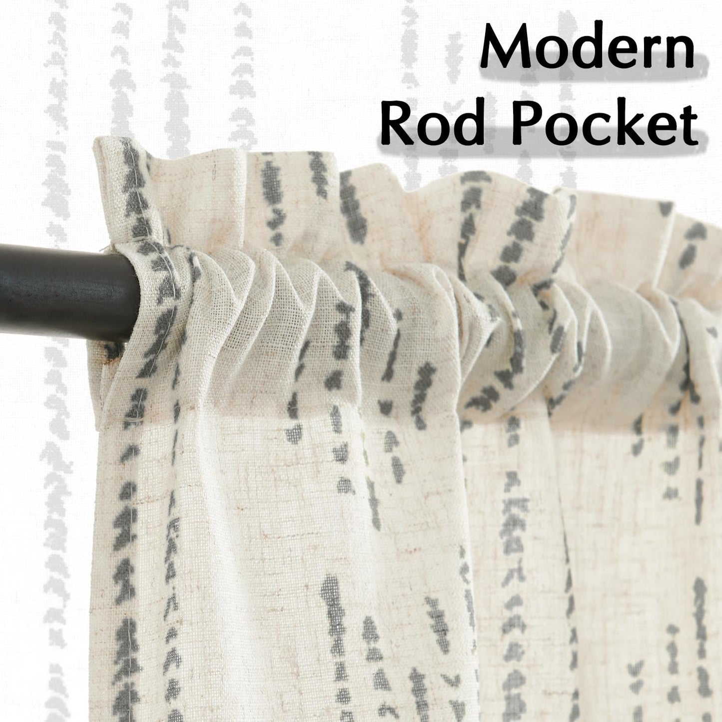 JINCHAN Boho Gray Stripe Kitchen Curtains and Valance Set Linen Tier Curtains Bohemian Small Window Drapes 36 Inch for Cafe Living Room Bathroom Window Treatments Rod Pocket 3 Pieces Set Grey on Beige