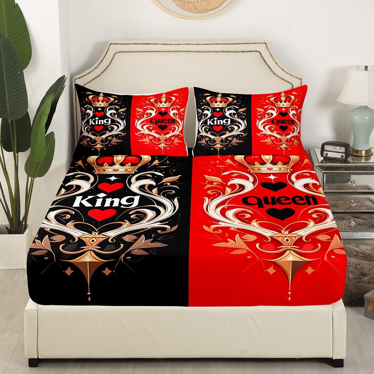 Feelyou Boys Girls Couple Lover Bedding Set Full Size, Valentine's Day Bed Sheet Set for Love Heart Fitted Sheet Kids Romantic Teens Bed Cover Bedroom Decor 3Pcs (No TOP Sheet)