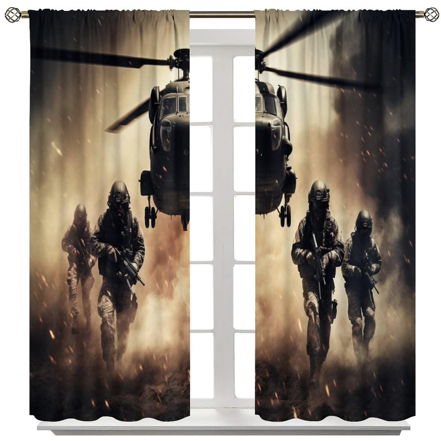 Combat Helicopters Blackout Curtains for Kids, Black Smoke Military Firearms Armed Special Forces Helicopters Window Drapes Print for Boys Adolescents Nursery Bedroom Living Room Bathroom 42x45in