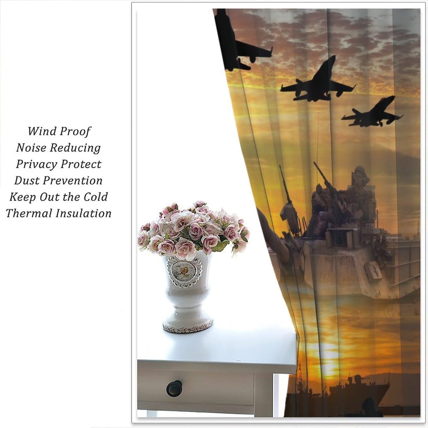 FBMLBRB Brebasf Cool American Soldier Theme Blackout Curtains for Bedroom,Rustic Teen Room Decor Fighter Aircraft Print Room Darkening Window Curtains with Rod Pocket - 2 Panels 45" L x 21" W