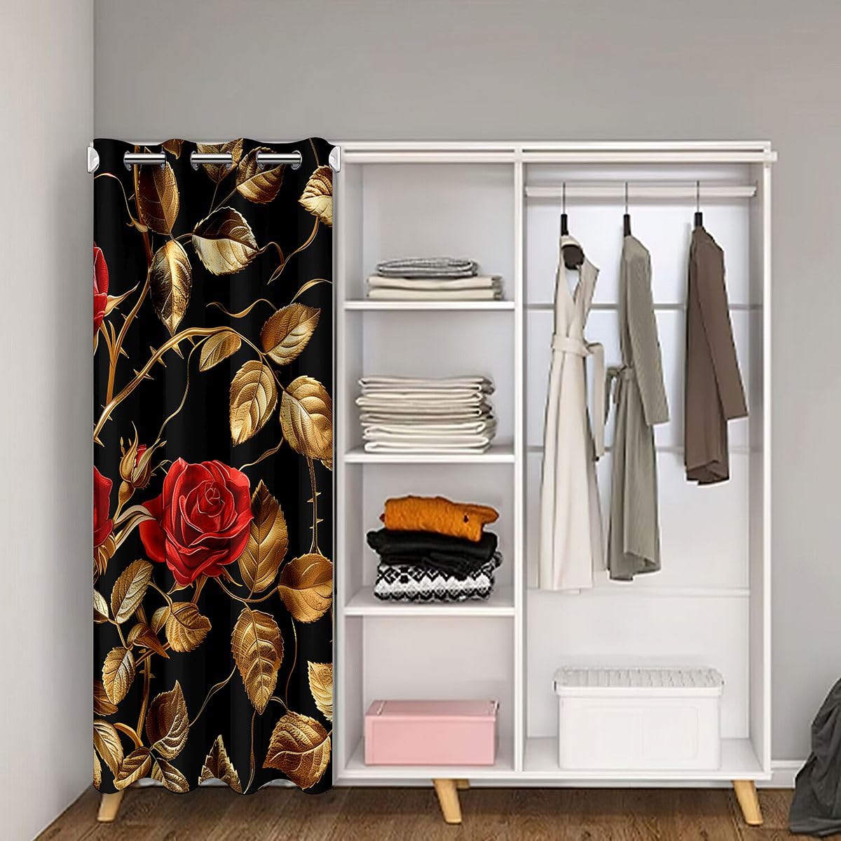 Feelyou Flower Door Curtain for Doorway Privacy Retro Hippie Red Flower Closet Cover for Bedroom Living Room 60S 70S Groovy Room Divider Curtain 42" x 84" Darkening Blackout Home Decor