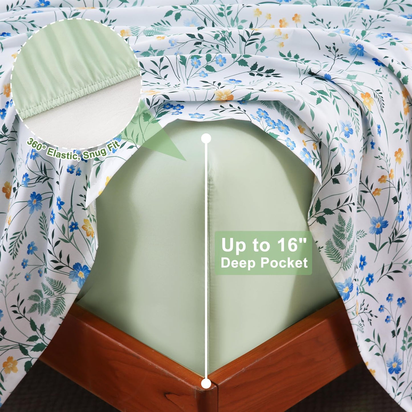 Swiftify Botanical Queen Bed Sheets Set 6-Piece, Boho Floral Brushed Microfiber Sheets, Cooling Bed Sheet Set, Soft & Breathable, 16' Deep Pocket Fitted Sheet & Pillowcase Set, Springfield Flowers