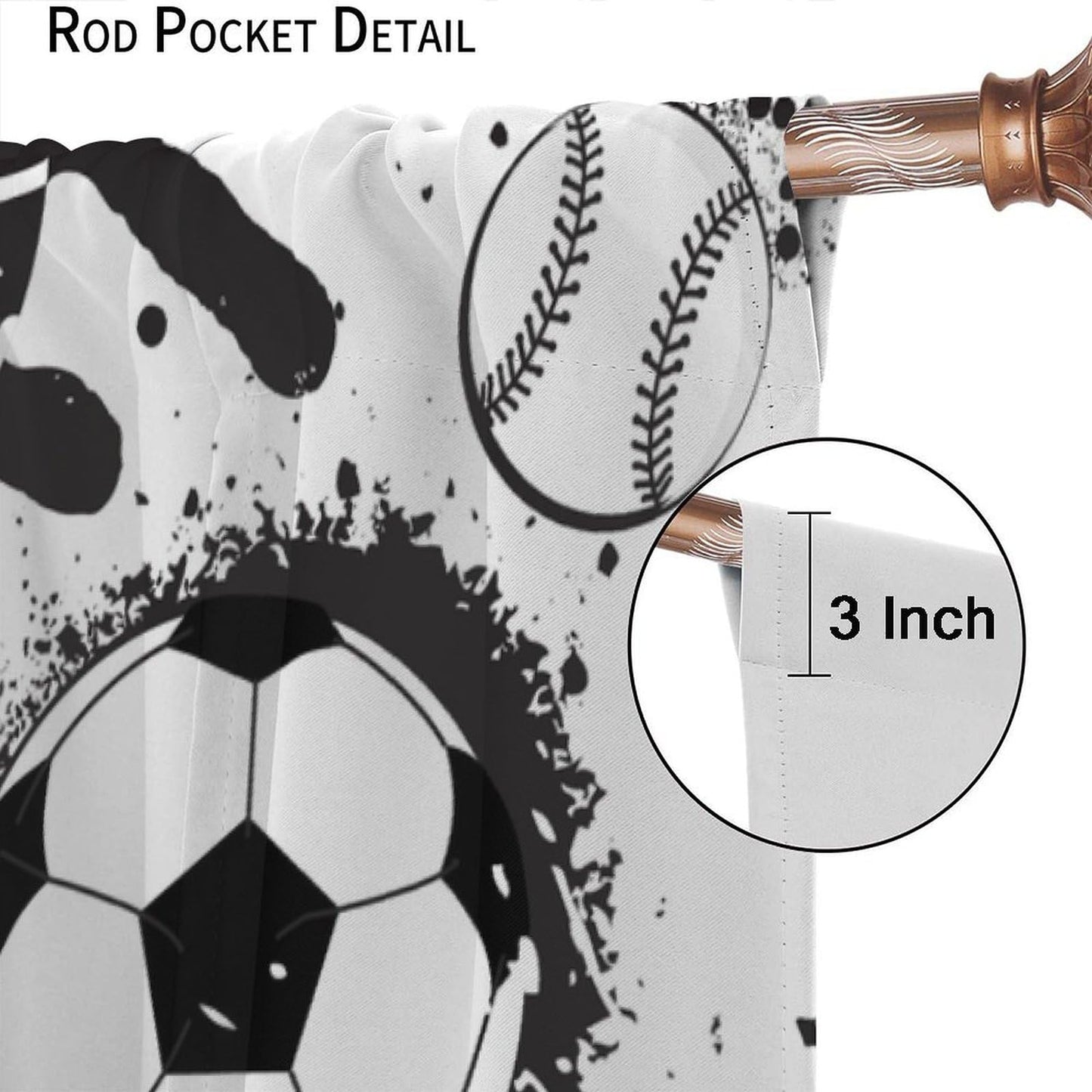 Sports Themed Curtains for Boys Abstract Basketball Football Black White Grunge Window Treatments for Teens Girls Bedroom Living Room Décor Drapes 2 Panel Sets Total Size 42" x 45"