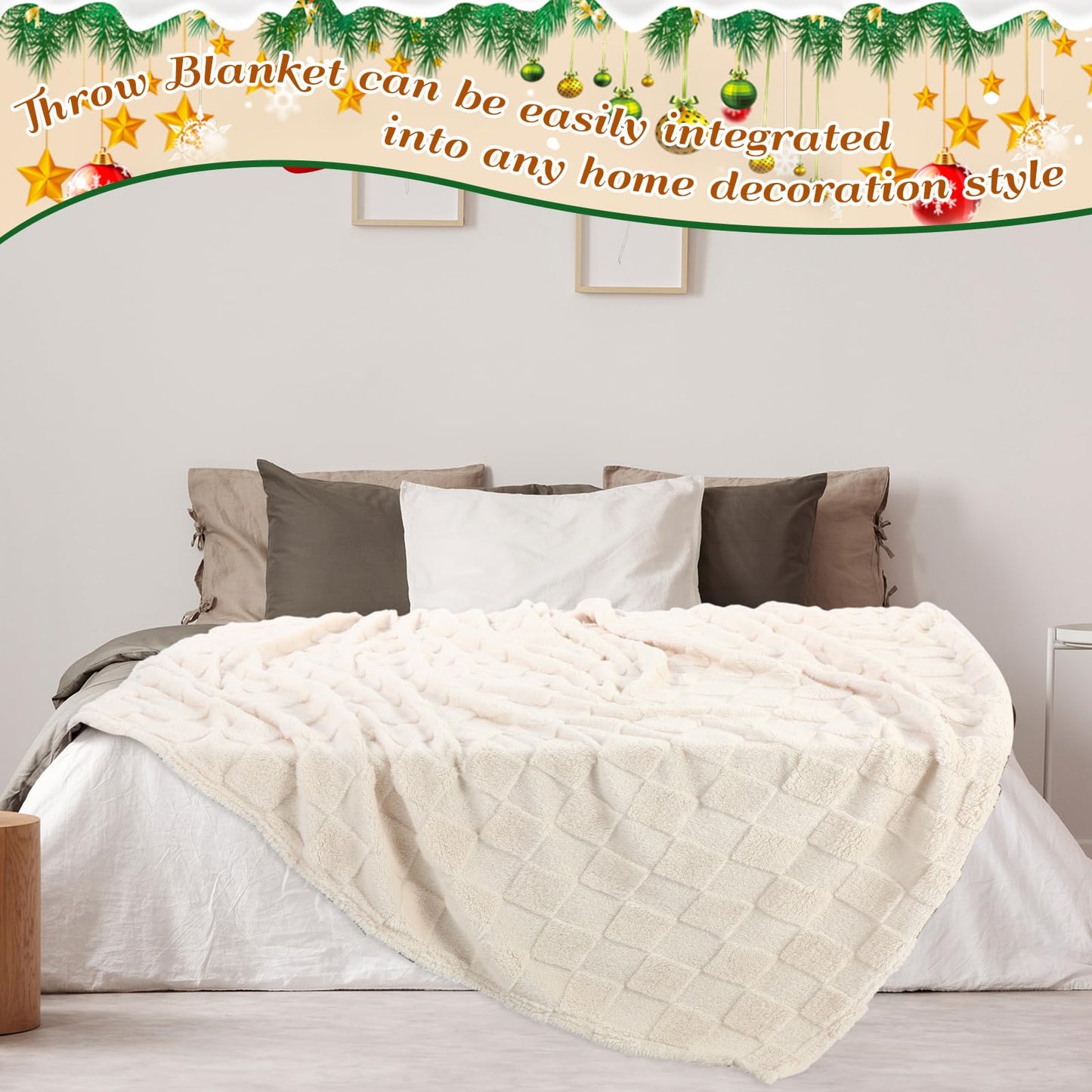 Windkream 4 Pcs Fleece Throw Blankets Bulk 60 x 80 Inch Warm 3D Checkered Flannel Blankets, Large Bedding Fleece Throws Lightweight Queen Size Fuzzy Blanket for Sofa Bed Couch Homeless Gifts