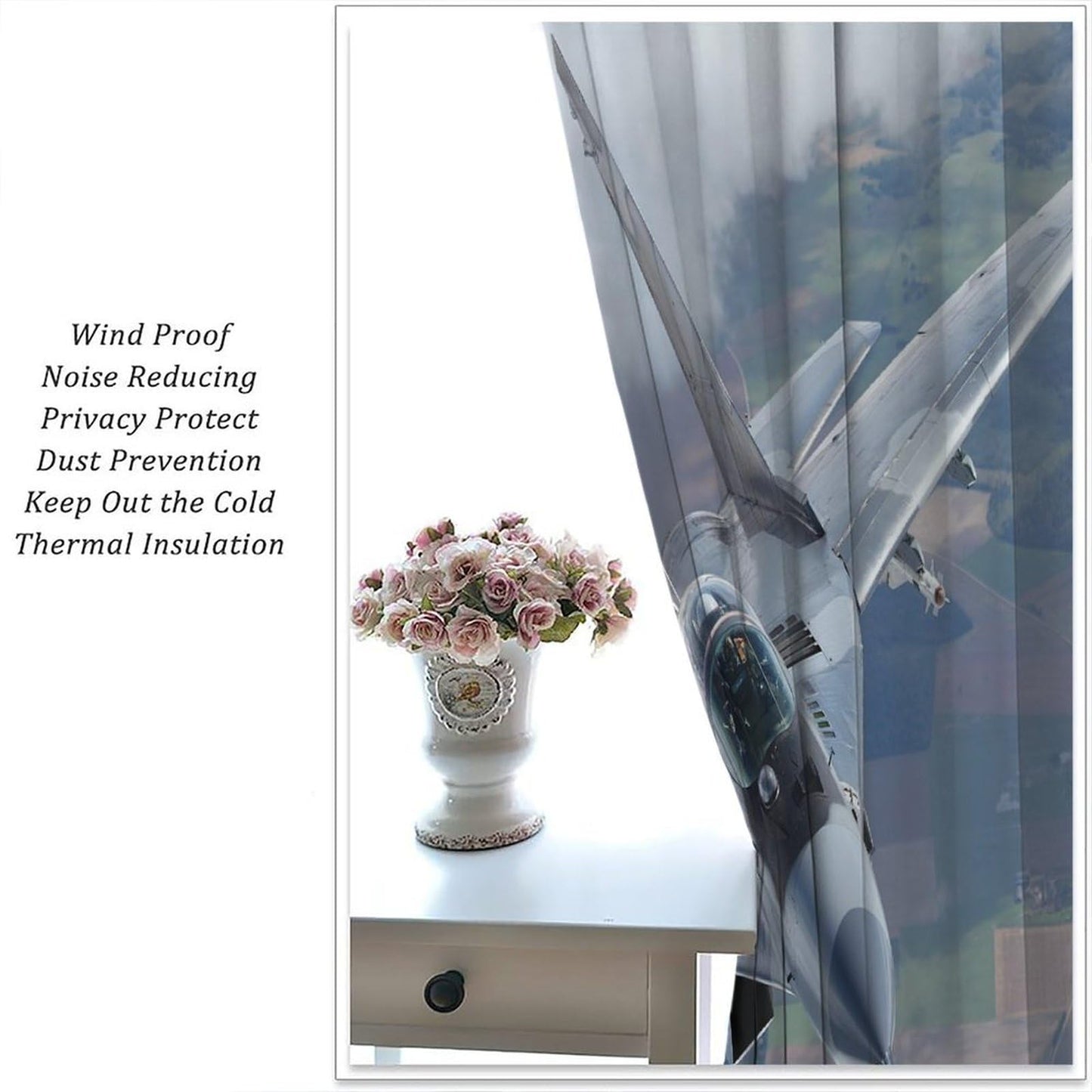 VUMIVI MiG-29 Curtains Modern Fighter Jets Beautiful Design 3D Close-Up Military Equipment Theme Rod Pocket Window Treatments for Boys Bedroom Kitchen Living Dining Room Office 42" W X 44.5" L