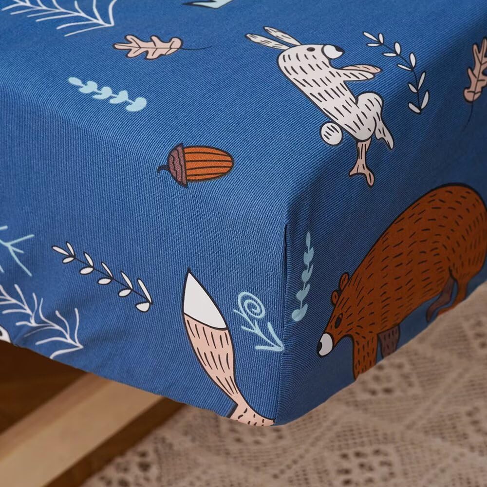 CLOTHKNOW 4Pieces Blue Toddler Bedding Sets for Boys Girls Animal Cartoon Comforter Sets Soft Crib Bed Set Including Comforter, Flat Sheet, Fitted Sheet and Pillowcase