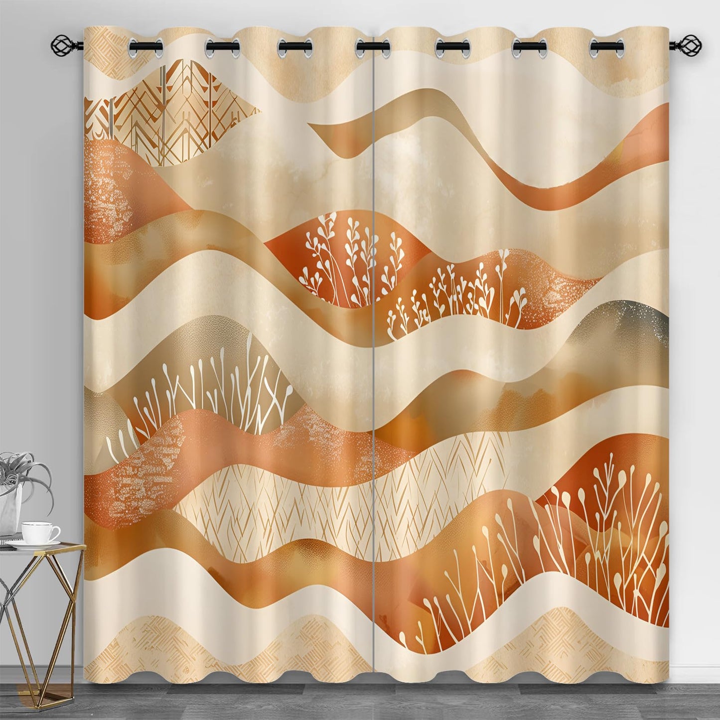 XAFIAUR Waves Blackout Curtains Abstract Art Print Curtain, Plants Drapes for Kids Bedroom Play Room 2 Panels Darkening Grommets Window Treatment 31.5" W x 63" L x2