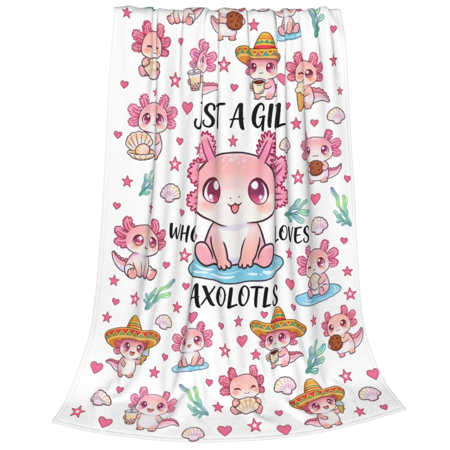 Just A Girl Who Loves Axolotls Throw Blanket 50"x40" Cozy Fluffy Plush Blanket Soft Flannel Throw Blanket for Kids Men Women Gift Sofa Bed Couch