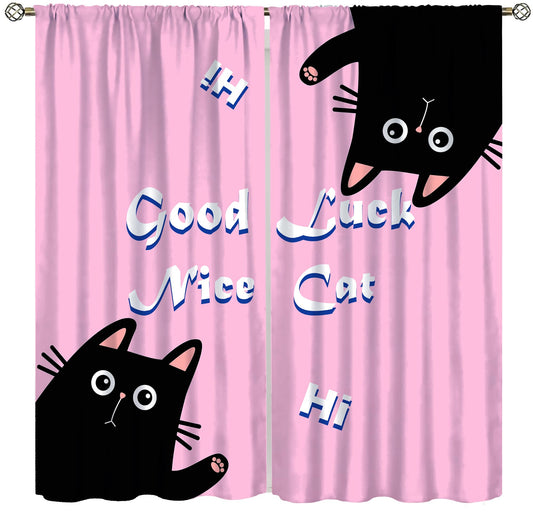 Hazuff Pink Cat Girl Curtains,Cartoon Fantasy Cute Cat Animal Windows Treatments Rod Pocket Drapes for Kids Living Room Bedroom Bathroom 42x44.5in