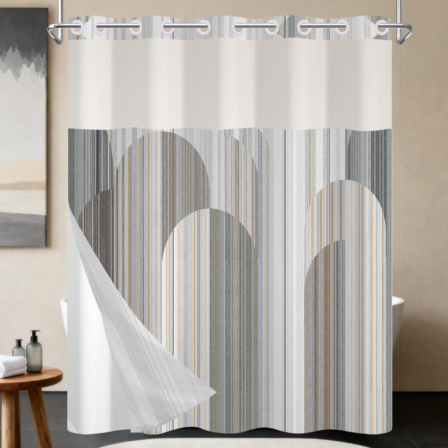 NAEMBCU No Hook Shower Curtain with Snap in Fabric Liner Set 71x74 Inch
