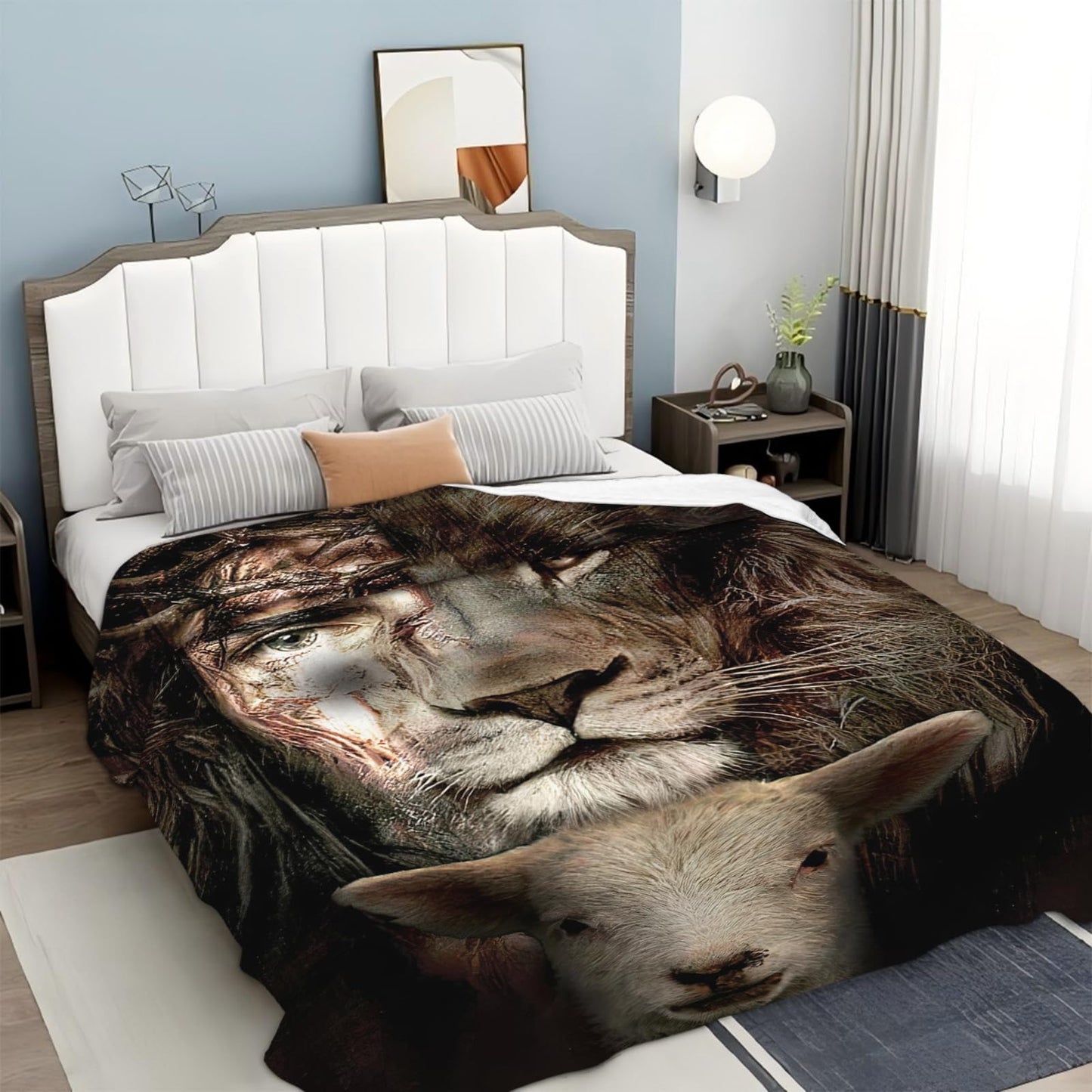 Tijuboni Jesus Lion Lamb Throw Blanket Christian Religious Gifts for Women Men Girls Boys Kids Adults Soft Flannel Fleece Blanket for Couch Sofa Bed Home Decor 40"x50"