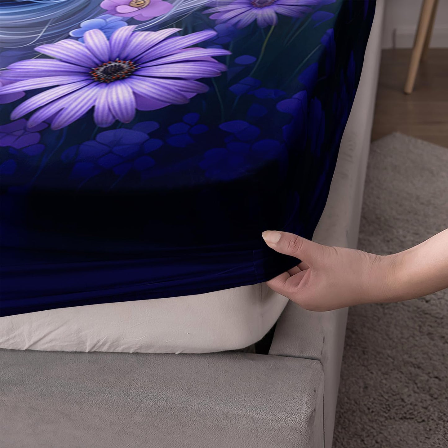 HOSIMA Unicorn Twin Fitted Sheet,Kawaii Unicorn Surrounded by Flowers Butterflies Print Animal Bedding,Lavender Pattern Princess Bedding for Kids Girls Room Decor,1 Fitted Sheet+2 Pillowcases.