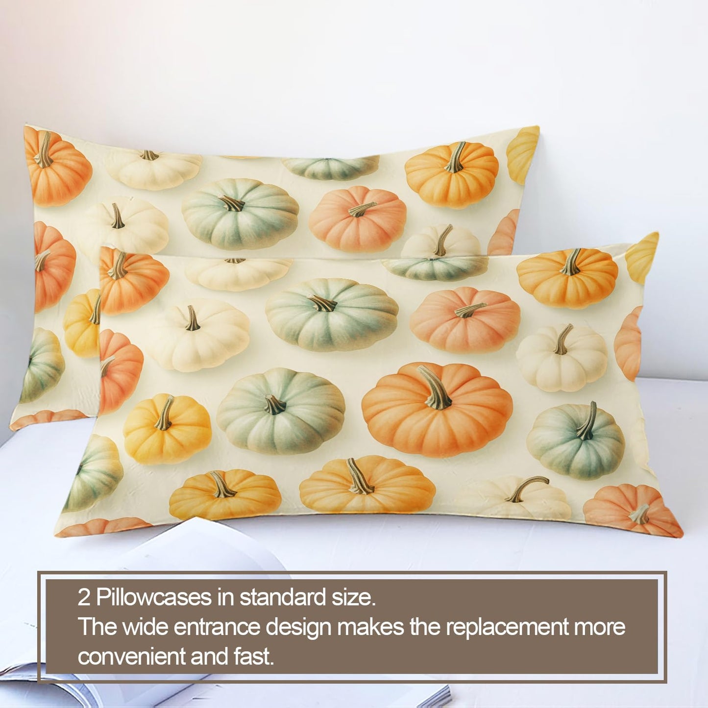 PAISUOQ Pumpkin Bedding, Autumn Duvet Cover Full, Thanksgiving Comforter Cover with Zipper Ties, 3 Pieces with 2 Pillowcases, Home Decor & Gifts