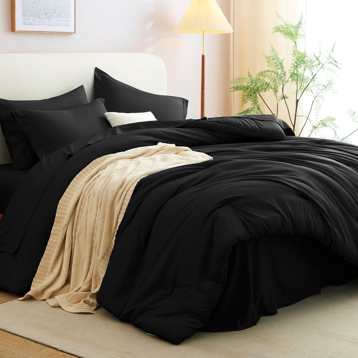 CozyLux King Size Comforter Set Black, 7 Pieces Bed in a Bag King Comforter Set with Sheets, Luxury Soft Bedding Sets with Down Alternative Comforter, Fitted Sheet, Flat Sheet, Pillowcases & Shams