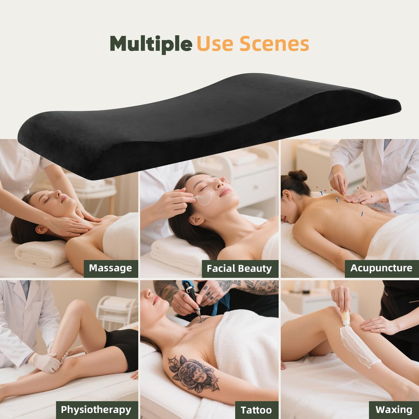 Massage Table Foam Topper – Curved Lash Bed Topper Memory Foam for Esthetician Bed & Spa Bed – Portable & Washable Cover, 70.8in×23.6in, Black