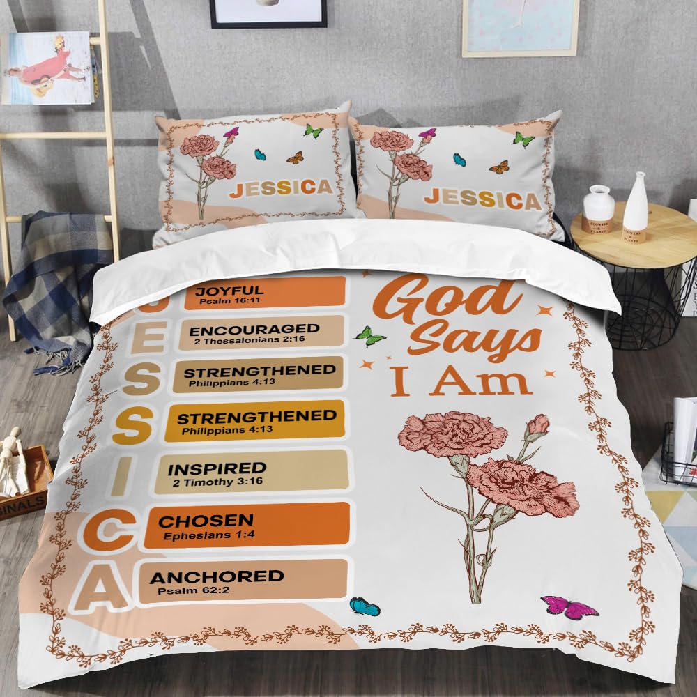ONPRINTS Christian Bedding Set – Inspirational Bible Verse Comforter – Religious Bedding for Women, Faith Gift for Mom, Daughter, Sister, Birthday & Religious Gifts (God Says I am #2)