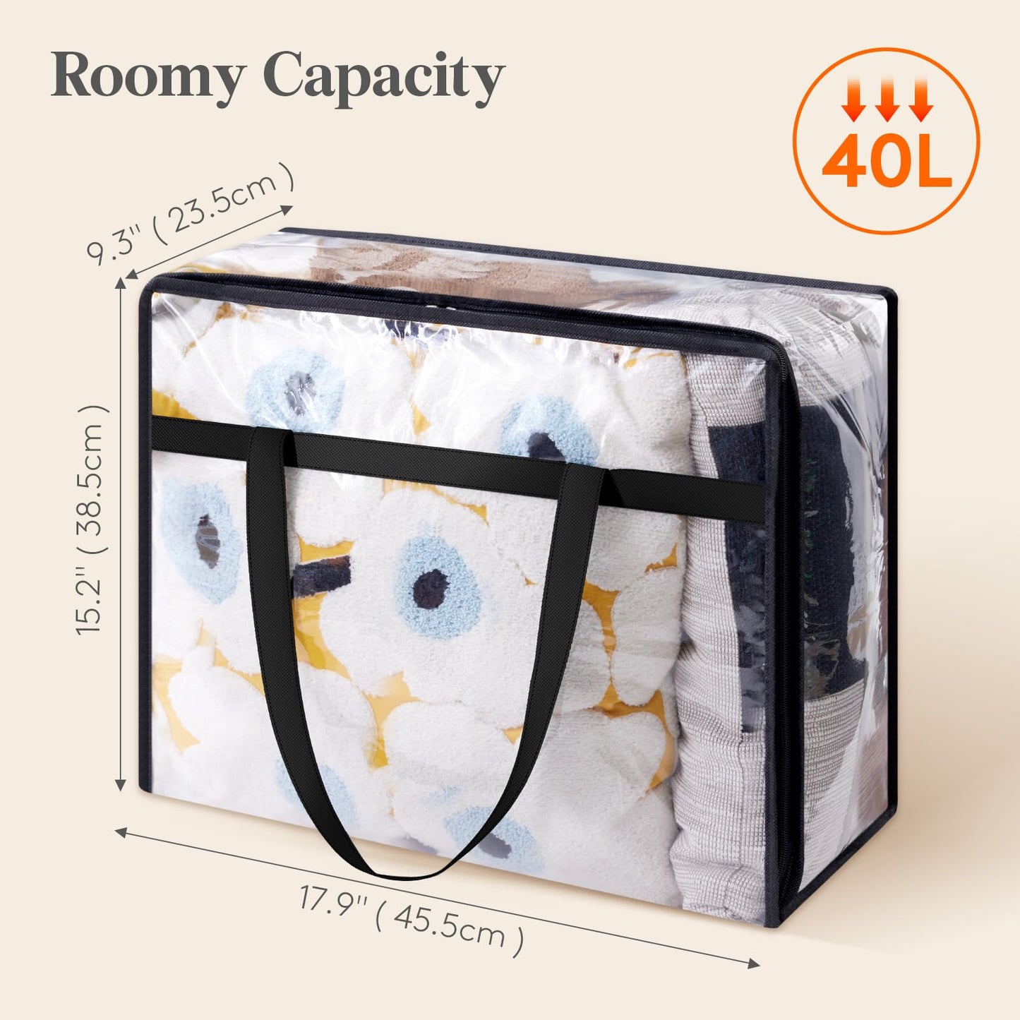 Lifewit 4 Pack Clear Clothes Storage Bags, 40L Plastic Blanket Storage Bag, Vinyl Foldable Moving Bags with Zipper, Closet Organizers and Storage Containers for Bedding, Duvet, Comforter