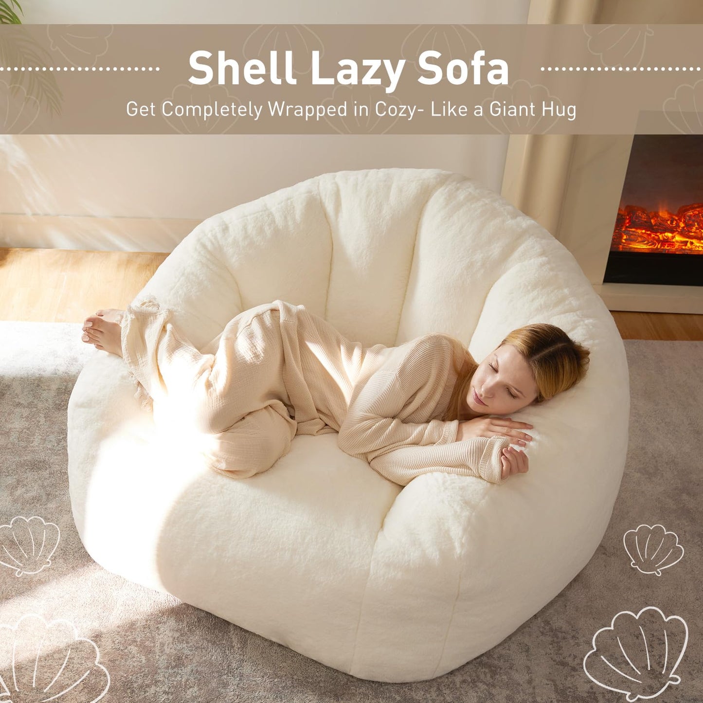 HUGHEAVEN Max Giant Bean Bag Chair, Oversized Bean Bag Sofa for Adults & Teens, Ultra-Soft Comfy Fluffy Floor Lounge Chair with Armrests, Large Bean Bag Couch for Gaming, Reading & Relaxing