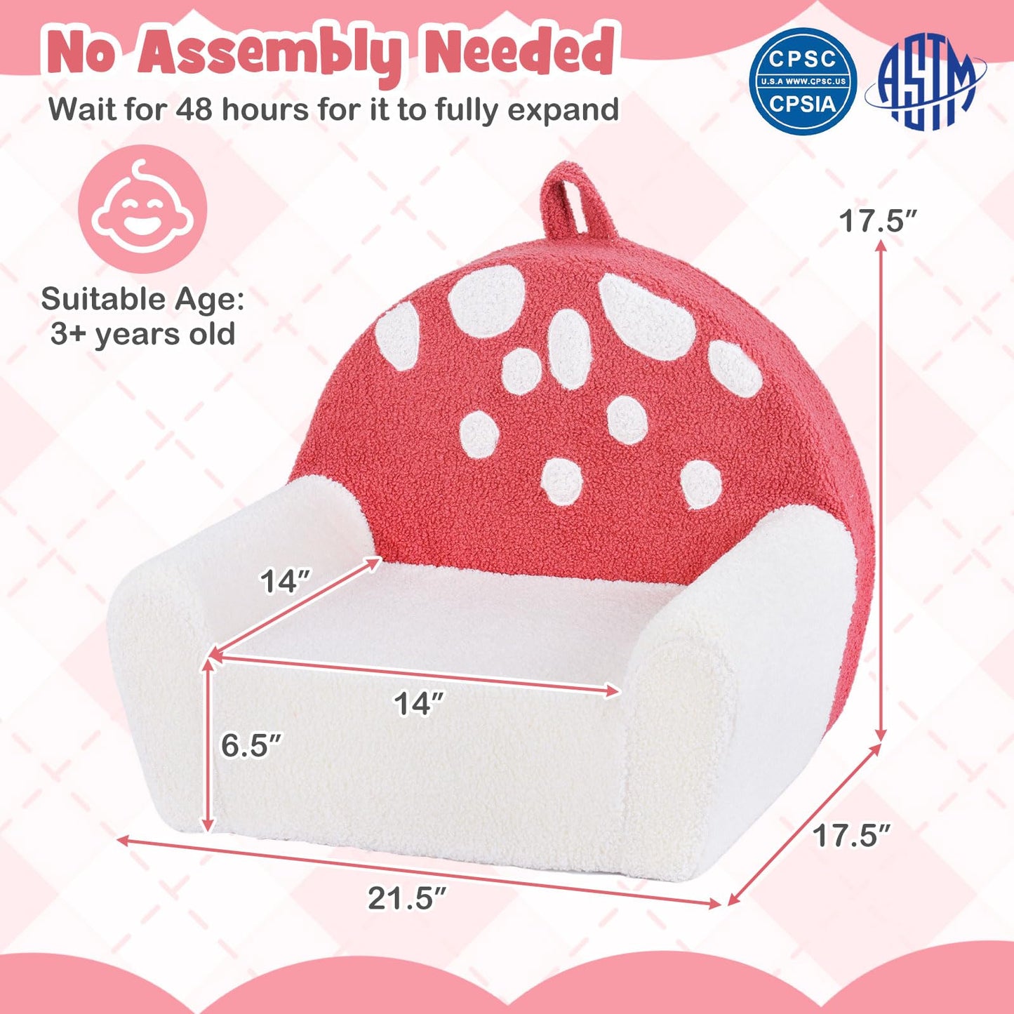Costzon Kids Couch, Comfy Toddler Soft Sofa Chair with Fleece Fabric Cover, Kids Furniture for Playroom, Children Reading Armchair for Boys & Girls Gifts Aged 3+ (Medial,Red Mushroom)