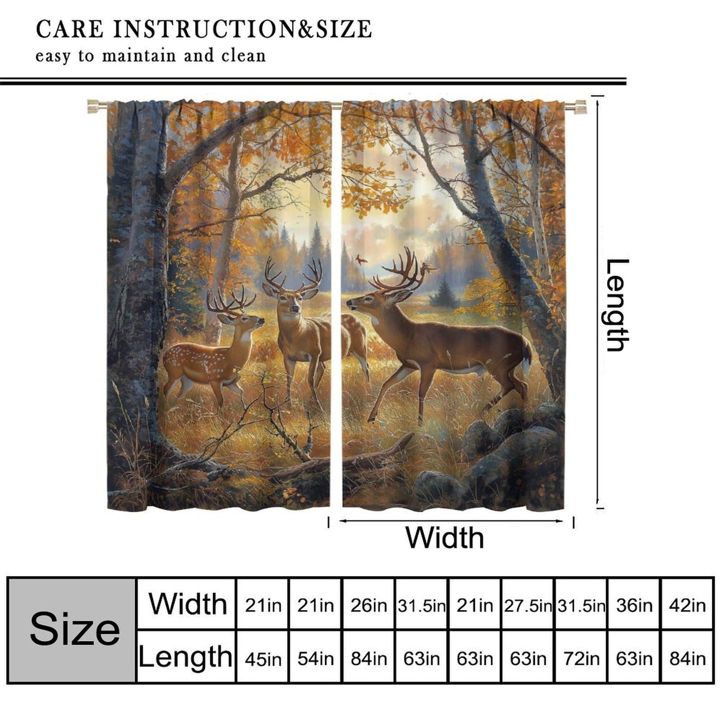 LOMADIA Wildlife Deer Blackout Curtains, Rustic Forest Hunting Farmhouse Retro Elk Pattern Drapes Home Window Treatments Curtain for Kitchen Bedroom Living Room Decor 42" W x 45" L