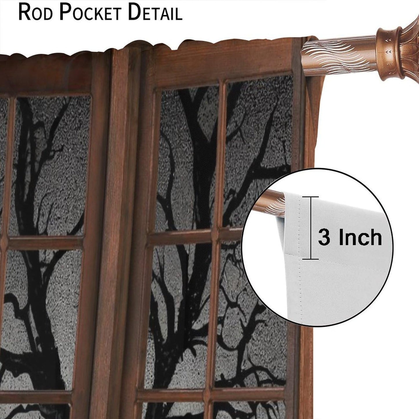 JanJCurt Misty Cemetery Curtains, Halloween Spooky Scary Forest Scenery Gothic Black Crow 3D Print Blackout Window Treatments for Kids Boys Bedroom Livingroom Holiday Decor, 42" W X 45" L