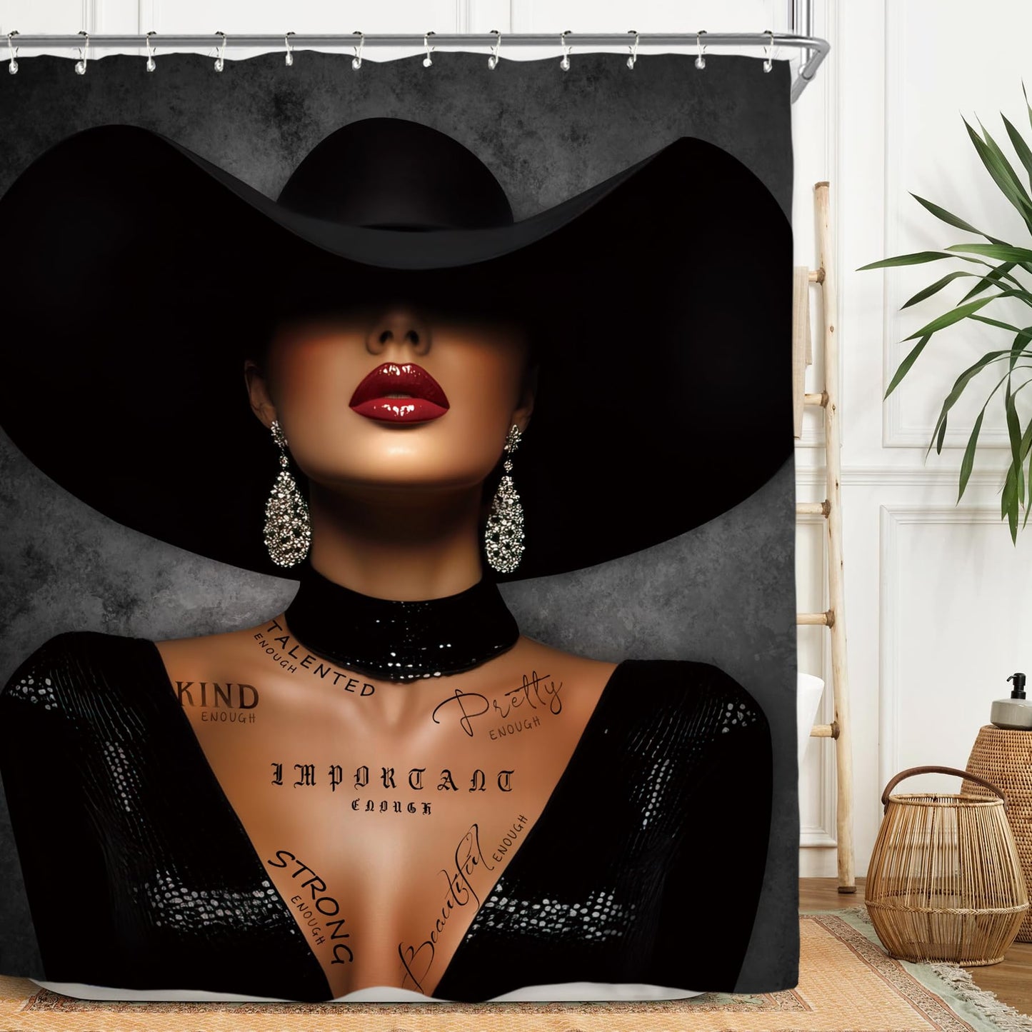 Miyotaa African American Elegant Shower Curtain Set 60Wx71H Inches Lady Inspirational Positive Quotes Motivational Polyester Waterproof Cloth Bathroom Curtain with 12 Hooks
