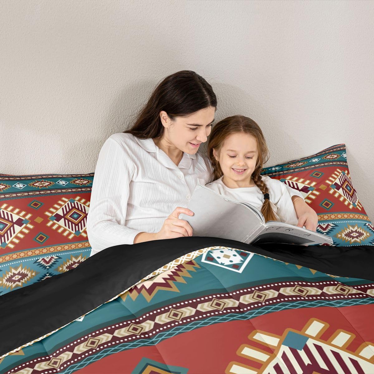 jejeloiu Southwest Native American Design Bedding Set Soft for Boys Girls, Southwestern Geometric Comforter Set Queen Size Boho Duvet Quilt Microfiber Tribal Bedroom Decor 3 Pcs with 2 Pillow Cases