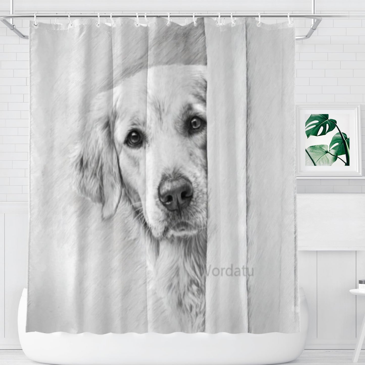 Wordatu Golden Retriever Shower Curtain Bathroom Set 72x72 Inches Taking a Bubble Bath Animal Bath Animal Pet Dog Art Home Decor 12 Hooks
