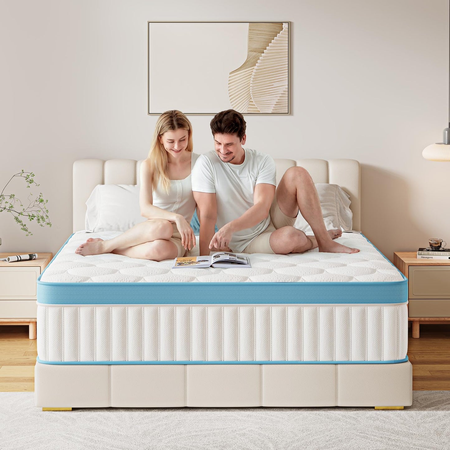 Mroreom Full Size Mattress, 12 Inch Hybrid Mattress in a Box – Memory Foam with Pocket Springs, Cooling Gel, Pressure Relief, Motion Isolation, CertiPUR-US Certified, Medium Firm,Blue