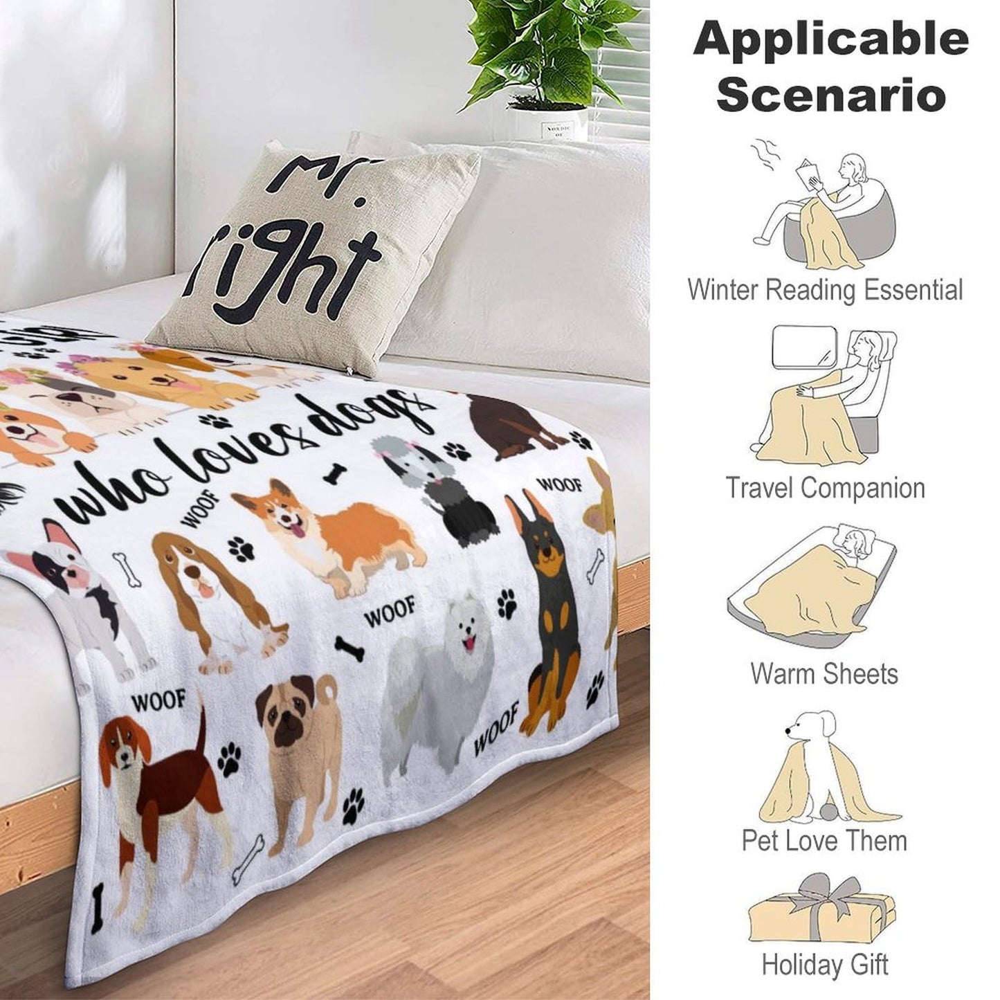 Cute Dog Blanket Bedding Soft Cozy Flannel Throw Blankets for Dog Lovers Funny Pet Puppy Plush Gifts for Kids Adults 50"x40"