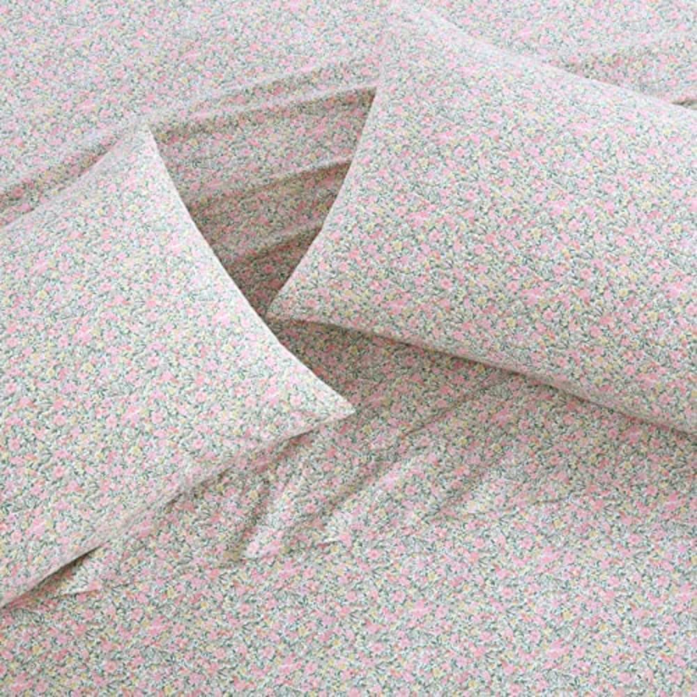 Laura Ashley – Twin Size Sheet Set, Crisp & Lightweight Cotton Percale Bedding with Fitted Sheet and Pillowcase, Floral Room Decor, Deep Pocket, College Dorm Room Essentials (Loveston Pink)