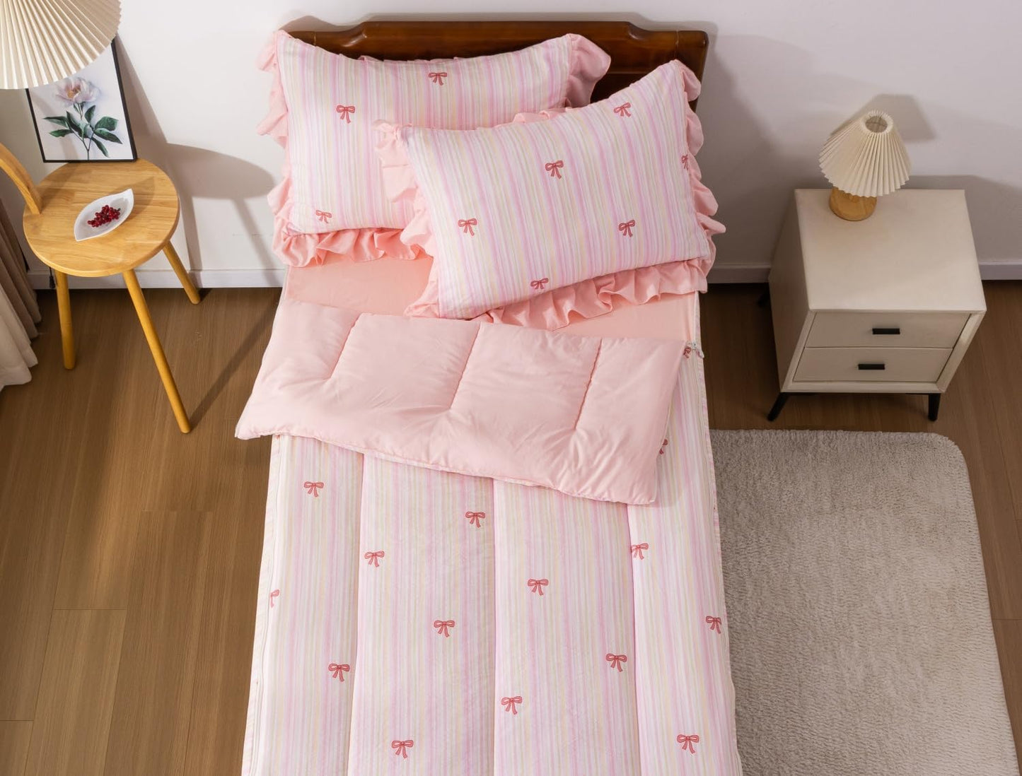 Meeting Story 3pcs Kids Comforter Set Twin Zipper Bedding Set for Girls,Bow Bedding Set Princess Comforter Set for Kid,All in one Zipper Bedding（Lightpink,Twin）