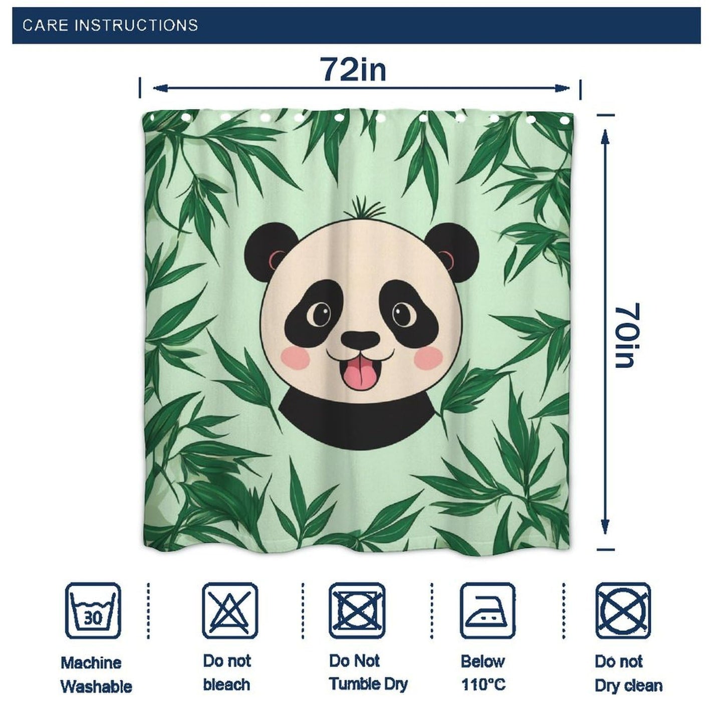 Meaudiwes Shower Curtain Set, Panda Mint Green Bathroom Decoration with Curtain Hooks, 72"x 70"