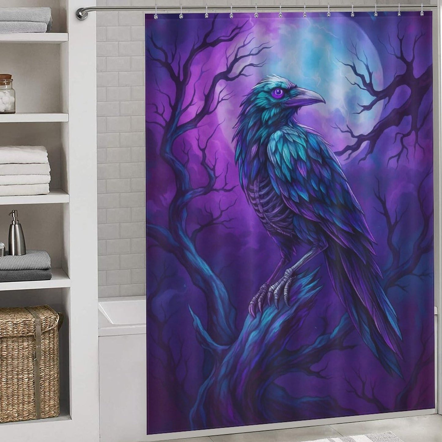 DUMIERTKL Mystic Raven Perched Shower Curtain,Funny Bathroom Decor Waterproof Fabric with Hooks 64x70 in