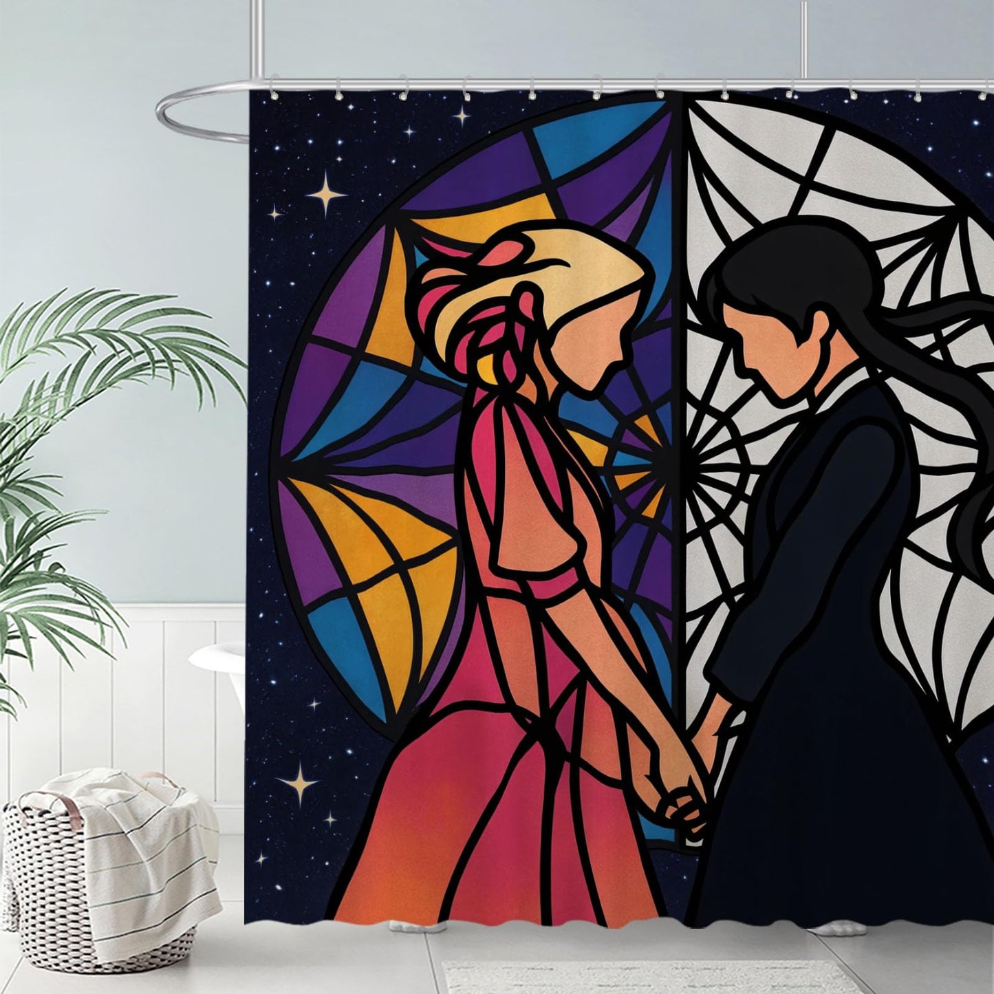 Funnytree Goth Magic Girls Shower Curtain 72"x72" - Waterproof Fabric Bathroom Decor for Women Daughter Girls Teens Fans, Easy Care Washable (Hooks Not Included)