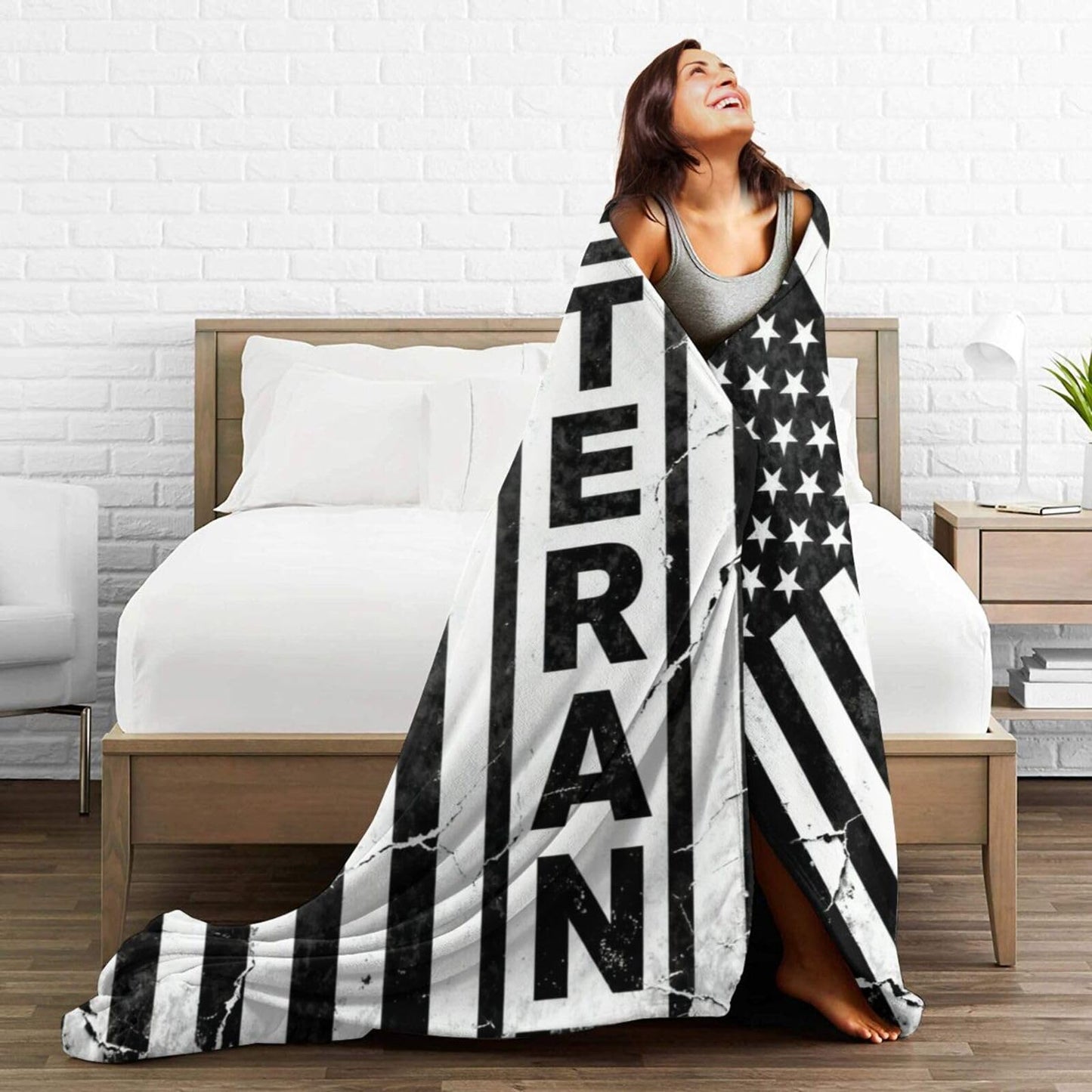 Veteran Patriotic Army American Flag Premium Fleece Blanket, Ultra-Soft Plush Throw Blanket for Bed, Couch & Travel 80"x60"