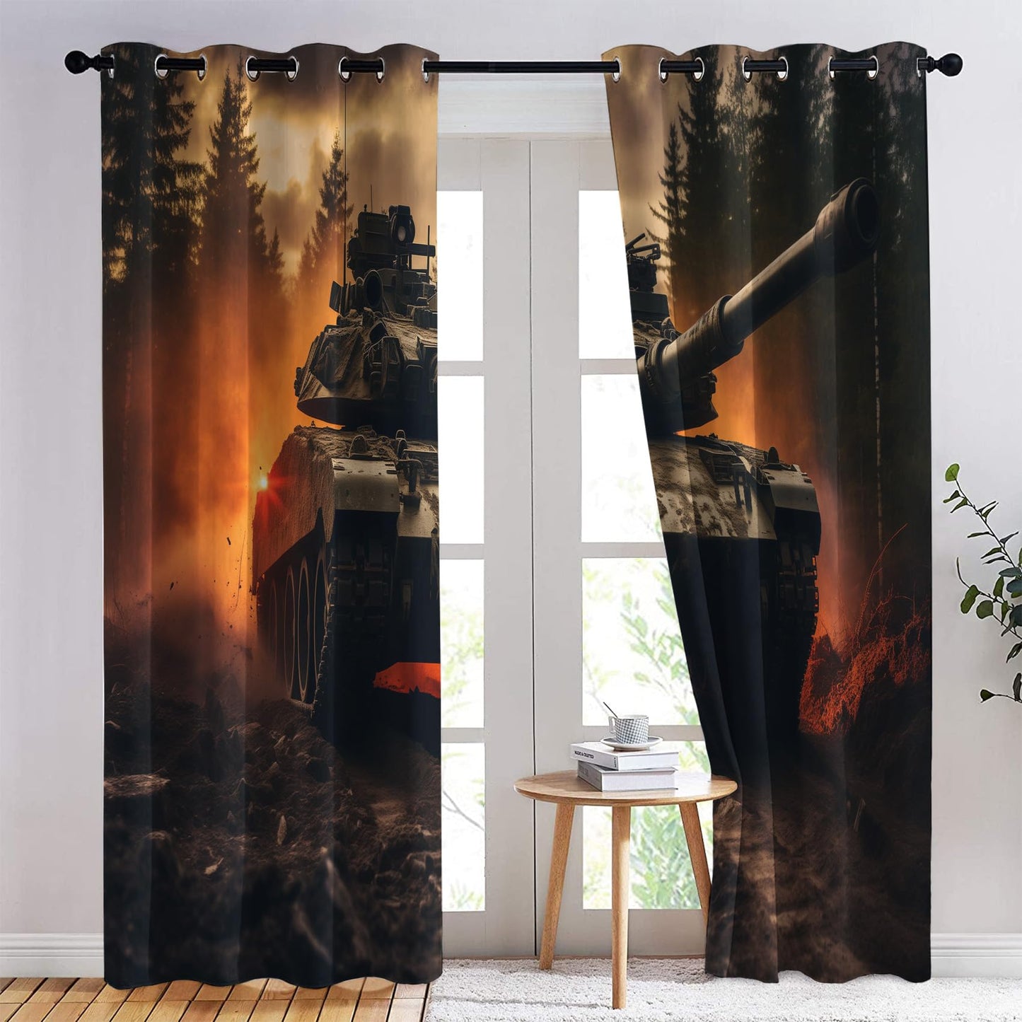 Phtbz Military Tank Patterned Blackout Curtains for Bedroom, Living Room Decor, Room Darkening Thermal Insulated Grommet Drapes, Army Theme Gamer Room Window Treatments, 45 Inch Curtains 2 Panel Set