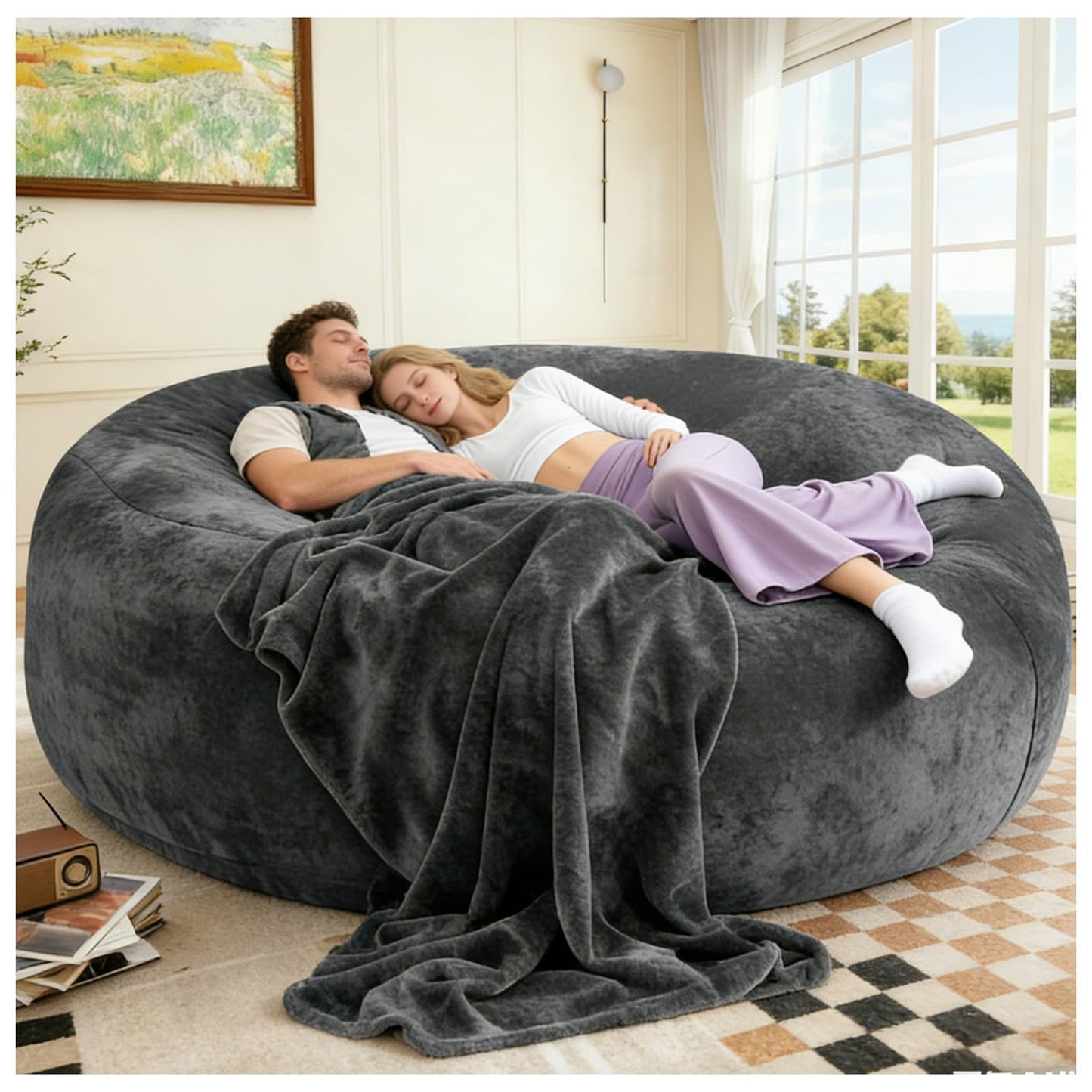 Big Bean Bag Chairs for Adults ，6FT Bean Bag Chair with Filler Memory Foam Chair Super Soft Plush, Living Room Furniture, Suitable for bedrooms, Comfy Lounge Reading Chairs