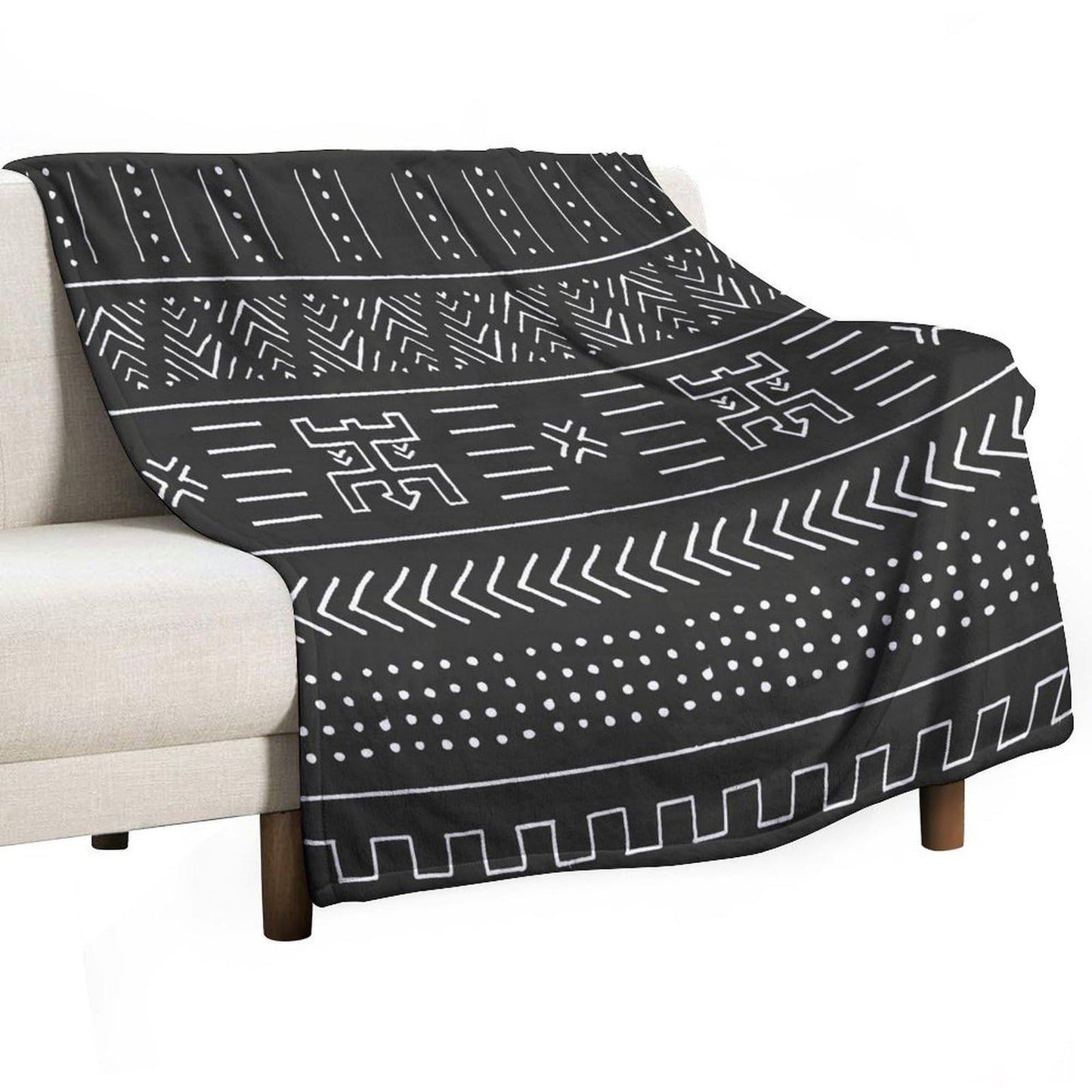 ZhiRain African Traditional Geometric Throw Blanket Black and White Tribal Ethnic Blanket for Sofa Bed Couch Chair Or Dorm 50"x60"