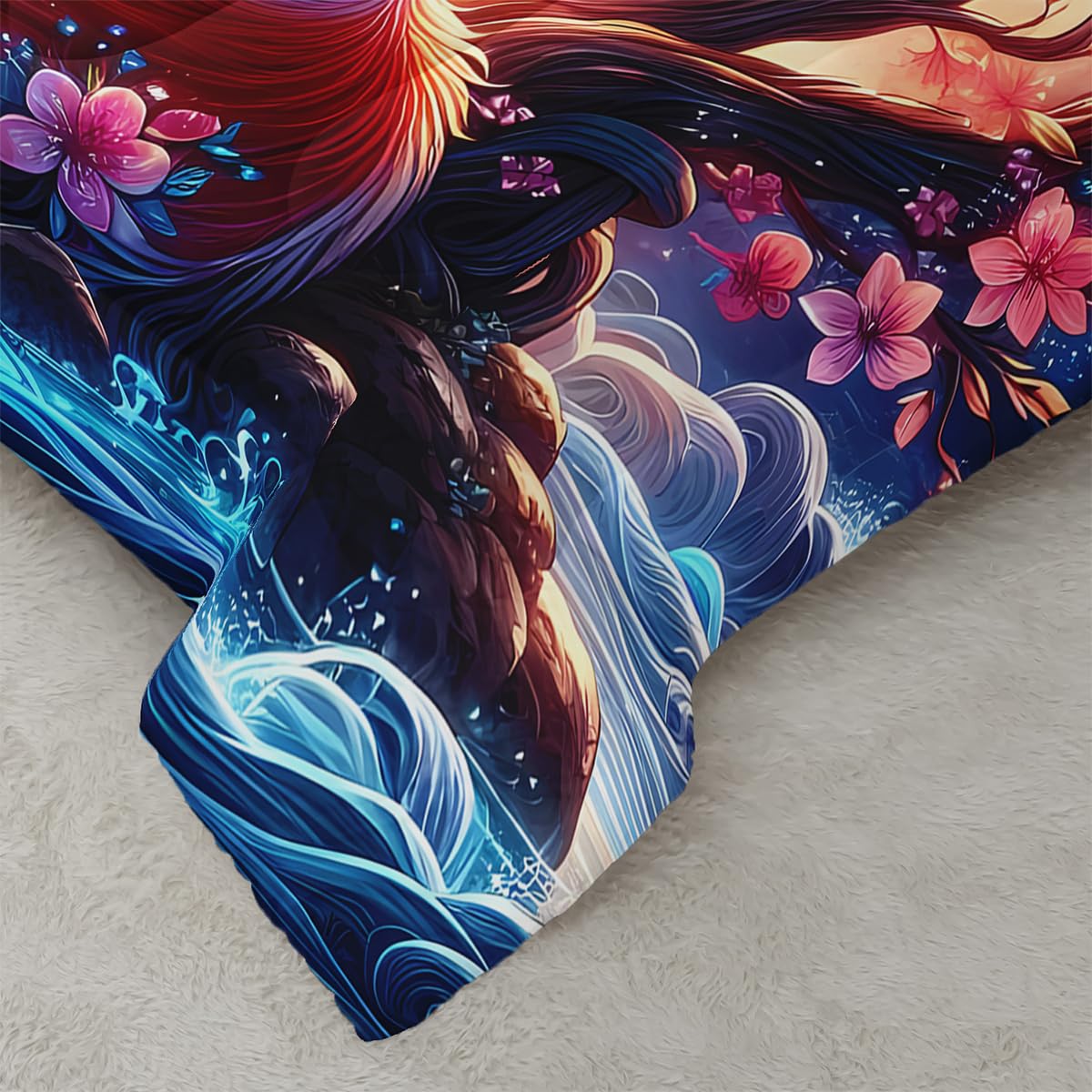 Nttopship Fox Comforter Bedding Set with 2 Pillowcase Full Size Cartoon Fox Sakura Comforter Set for Kids Boys Girls Bedroom Decor